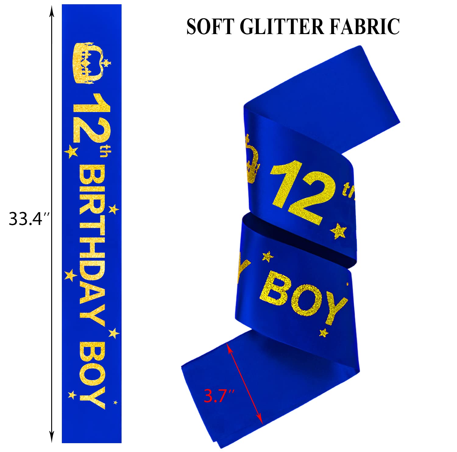 12th Birthday Crown & Sash Set for Boys - King Hat & Birthday Boy Accessories - Perfect for 12th Birthday Parties, Celebrations & Special Events