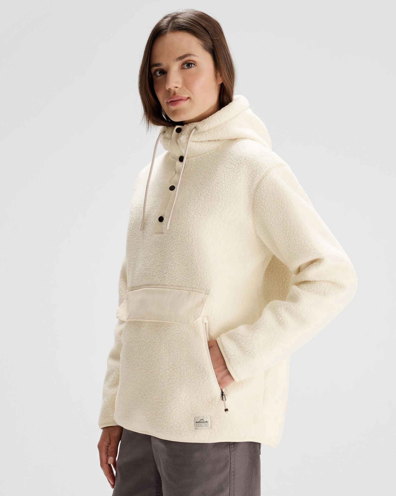 Co Z Women's High Pile Fleece Hooded Pullover Sweatshirt - Soft & Warm Natural Color for Casual Wear & Outdoor Activities