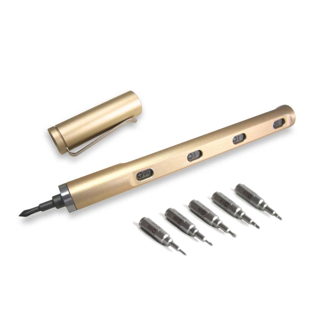 Premium Mininch Tool Pen - EDC Multi-Tool Screwdriver with Interchangeable Phillips, Flathead, Hex & Torx Bits | Imperial & Metric Sizes | Champagne Gold Finish | Perfect for DIY, Electronics Repair & Everyday Carry (EDC)