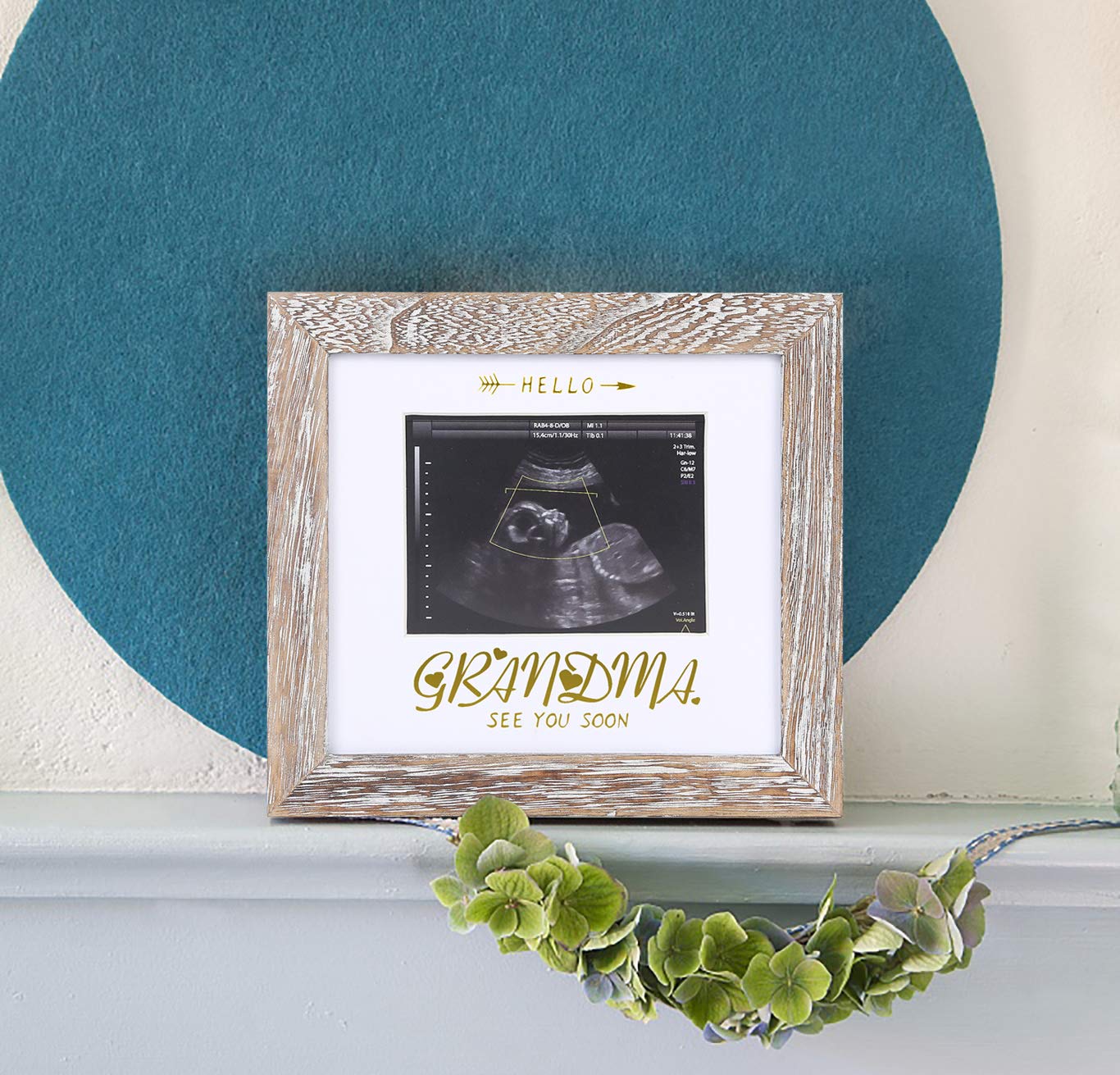 Grandma Sonogram Picture Frame - Baby Announcement Gift for Expecting Grandmothers - Pregnancy Keepsake with 'Hello Grandma See You Soon' Engraving in Weathered White - Perfect for Baby Showers, Gender Reveals & Nursery Decor