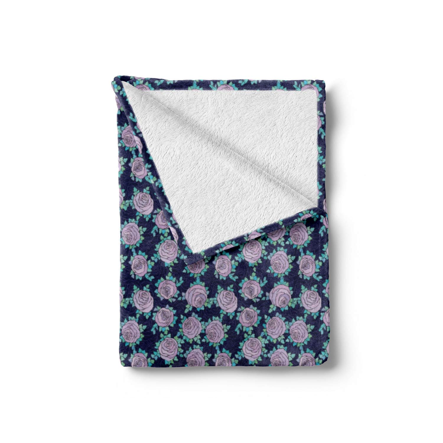 Ambesonne Flannel Fleece Throw Blanket - Romantic Rose Flower & Blue Leaves Design, Soft & Cozy 50