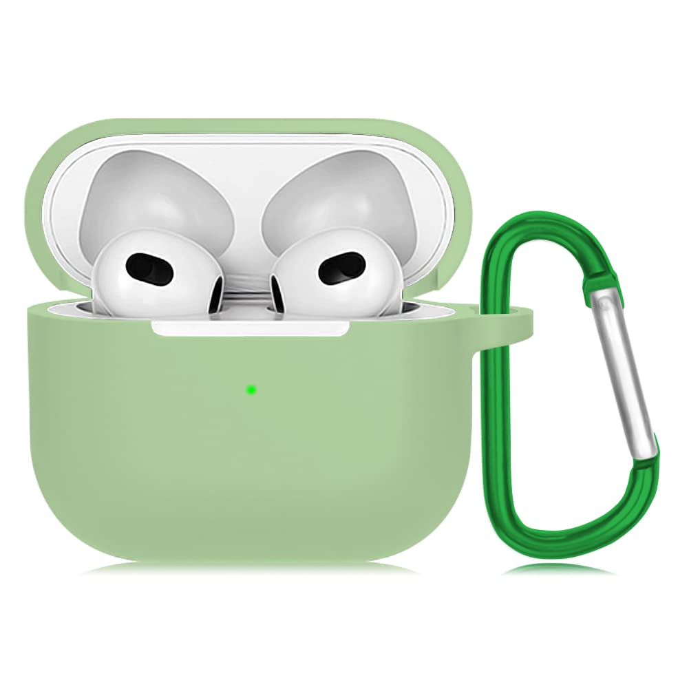 Premium Silicone Protective Case Cover for Apple AirPods 3rd Generation (2021) - Shockproof & Scratch-Resistant with Keychain - Matcha Green - Perfect for Travel, Gym & Daily Use