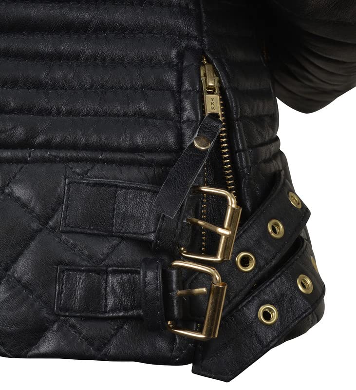 SpazeUp Women's Black Asymmetrical Cafe Racer Motorcycle Jacket - Genuine Leather Biker Jacket for Women | Riding, Streetwear & Fashion Outfits