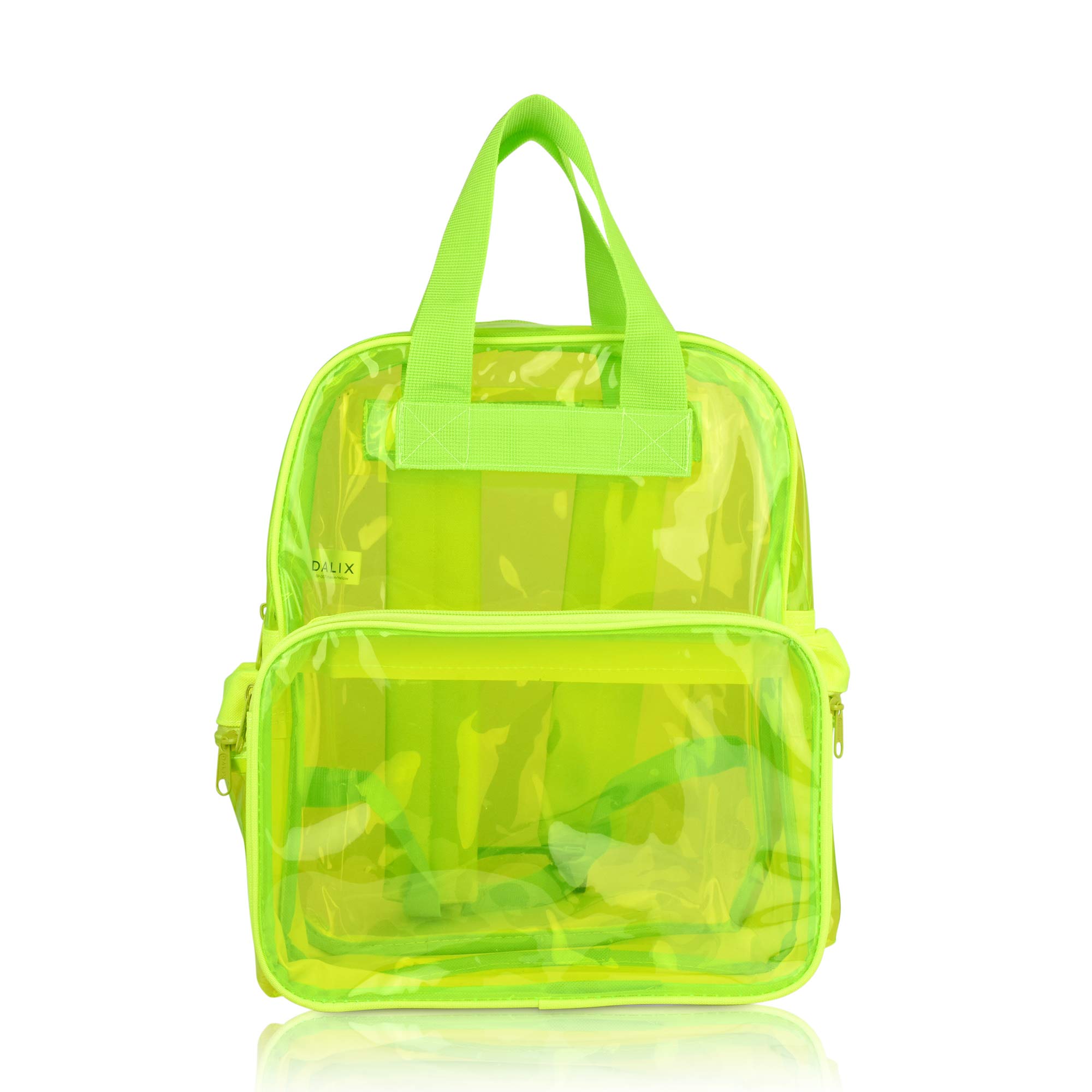DALIX Small Clear Transparent Backpack in Neon Yellow - Lightweight & Durable for School, Travel, Concerts & Festivals