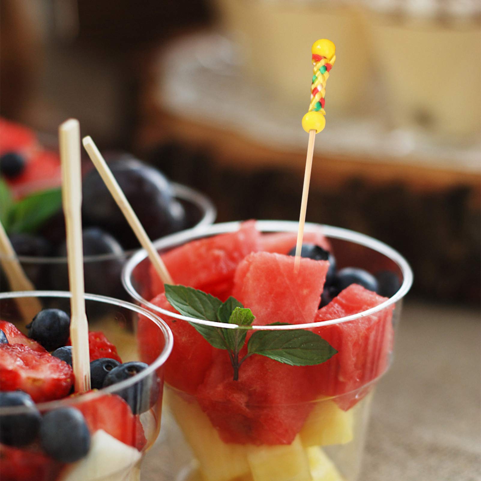 100 Pcs Bamboo Skewers for Fruit, Cocktails, Desserts & BBQ - Eco-Friendly Food Picks for Party Decorations, Appetizers & Grilling - Perfect for Weddings, Picnics & Outdoor Gatherings