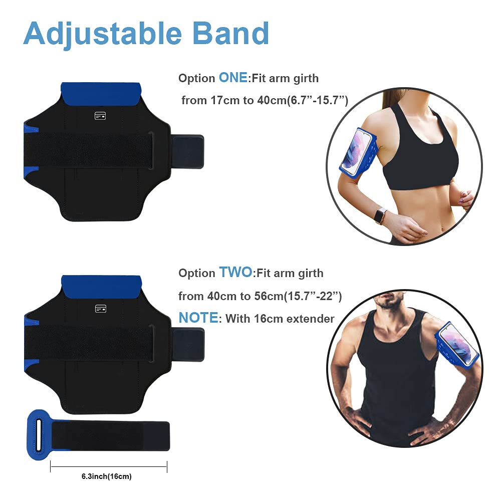 Running Armband for Samsung Galaxy S25/S24/S23/S22 - Phone Holder with Zipper Slot & Headset Bag - Secure Workout Armband for Jogging, Gym & Outdoor Sports (Blue)