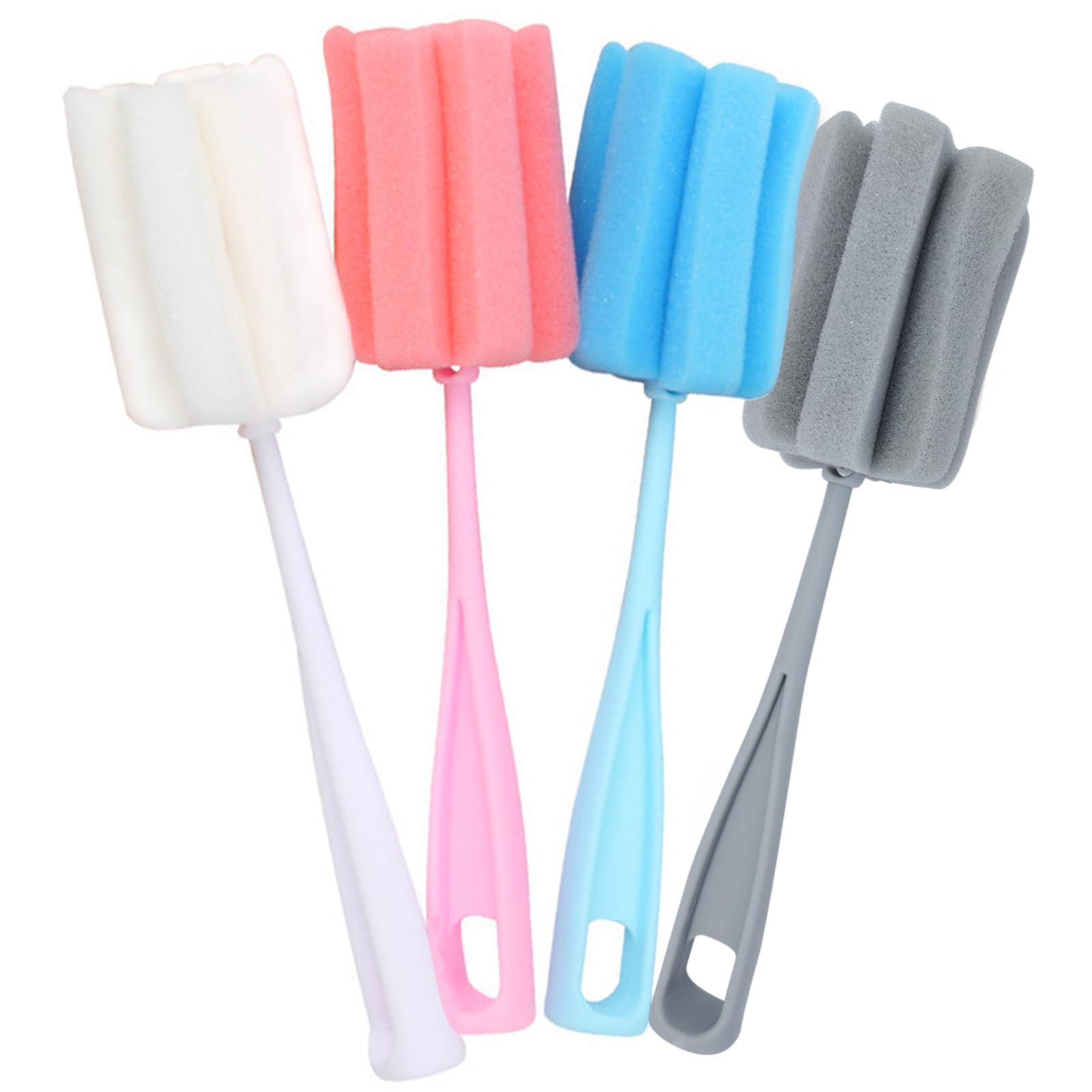 4-Pack Long Handle Bottle Brush Sponge - Durable Cup & Glass Cleaner for Baby Bottles, Mugs, Kitchenware | Perfect for Baby Feeding, Dishwashing & Home Cleaning