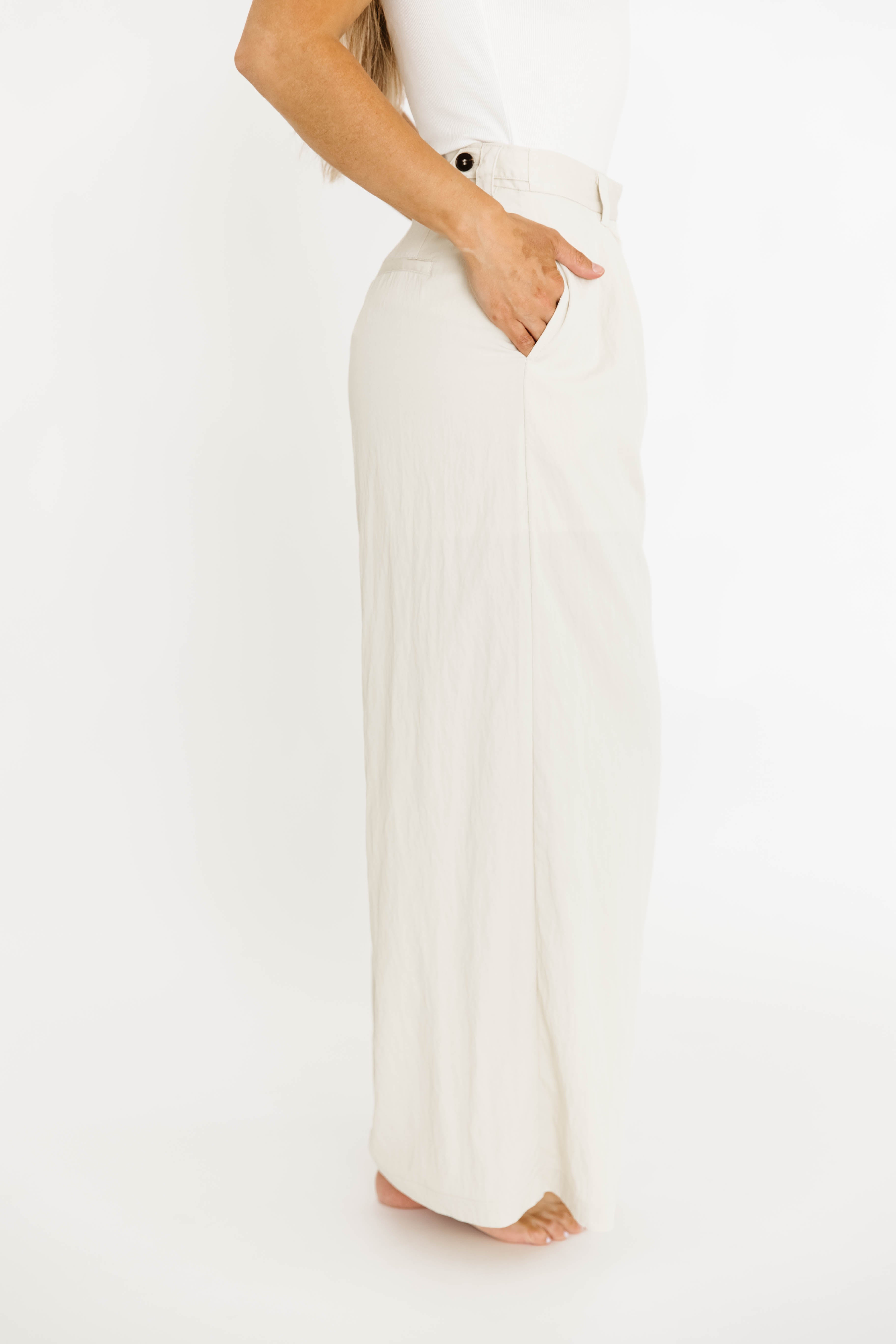 Ria Lightweight High Rise Pleated Wide Leg Pants for Women - Oatmeal White Casual Trousers | Perfect for Office, Travel & Everyday Wear