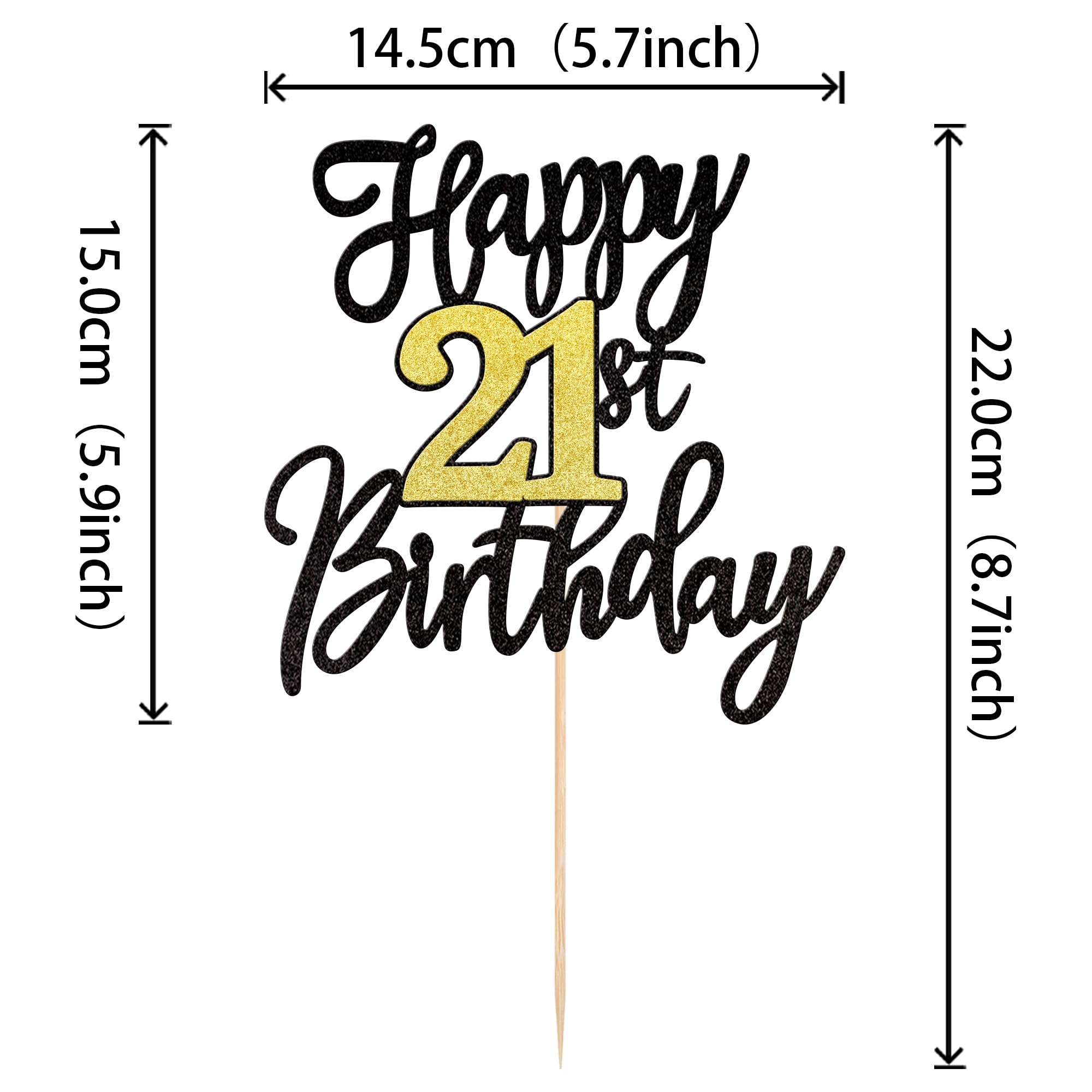 1 PCS Happy 21st Birthday Cake Topper - Black & Gold Glitter 'Cheers to 21 Years' Cake Decoration for 21st Birthday Party Supplies | Perfect for Anniversary Celebrations, Milestone Cakes & Festive Decor