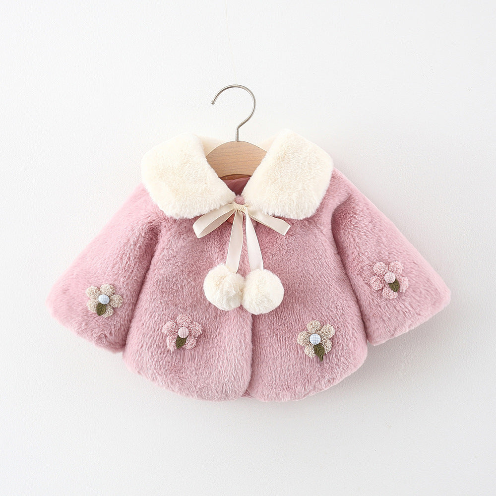 Baby Flower Girl Faux Fur Cloak Coat - Princess Shawl Dress Cover Up Cardigan Bolero Jacket for Weddings, Christmas & Photo Shoots