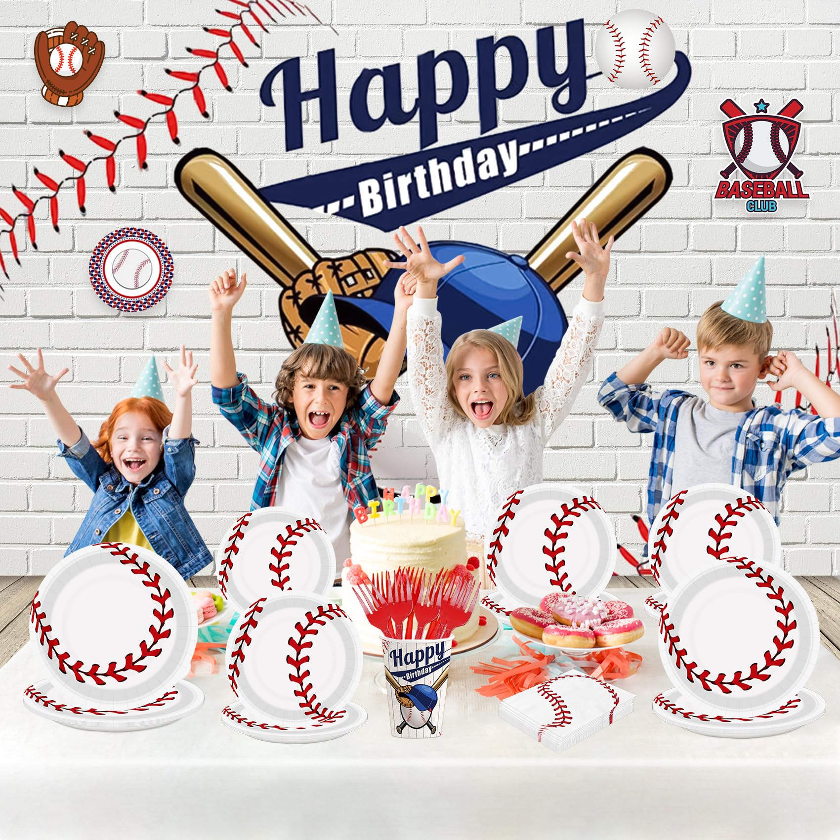 96 Pcs Baseball Birthday Party Supplies Set - Plates, Napkins, Forks & Party Favors for Kids Sports Themed Celebration | Perfect for Little League Parties, Backyard BBQs & Baseball Fan Gifts