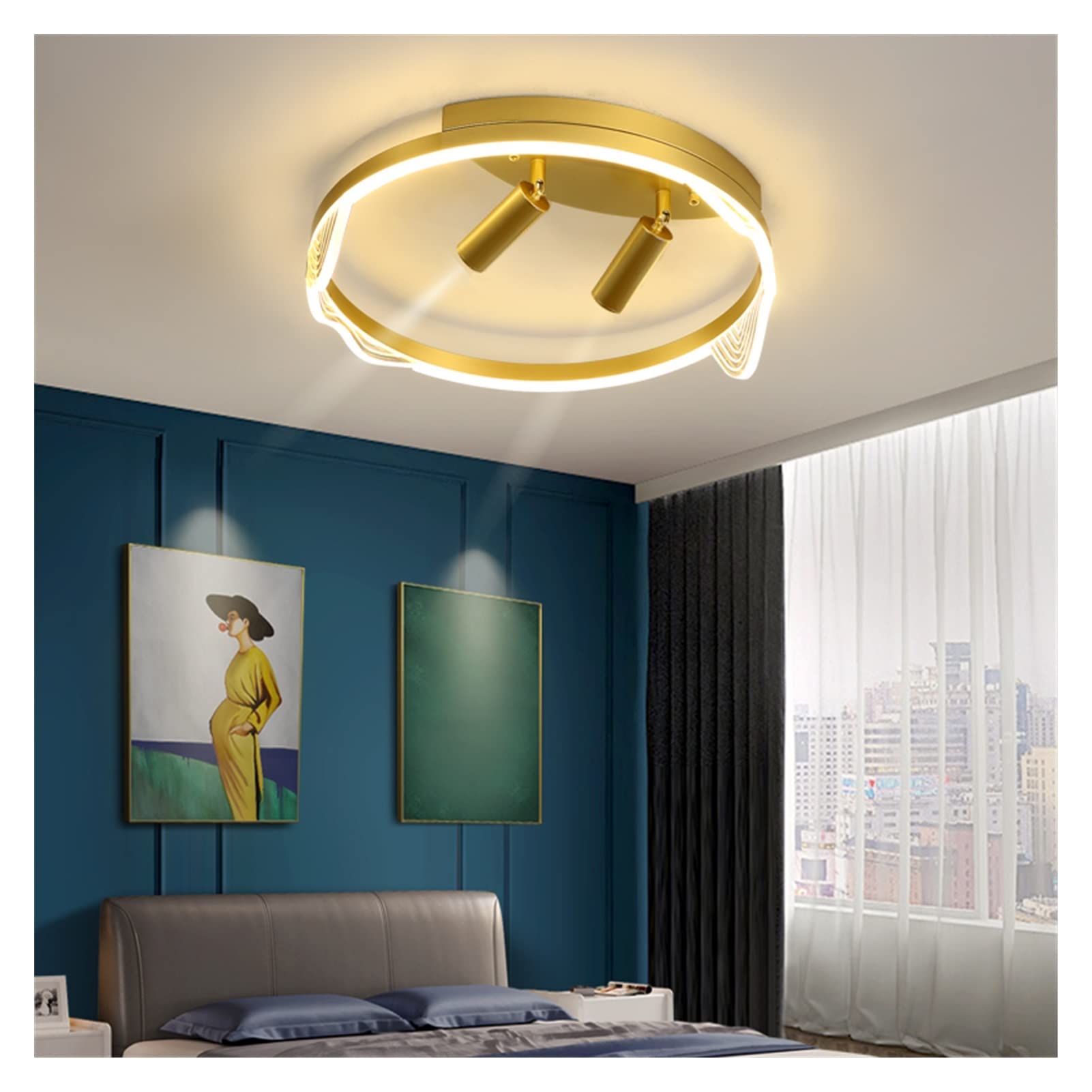 Modern LED Chandelier Ceiling Light with Remote Control & Adjustable Spotlights - Dimmable Rotatable Angle Lighting for Bedroom, Living Room, Study & Hallway | Energy-Efficient Home Decor for Modern Interiors