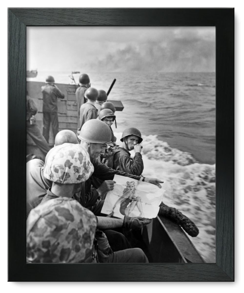 Vintage 1943 Marine Corps Pin-Up Framed Print 12x15 - Patriotic Military Wall Art for Home, Office & Man Cave Decor
