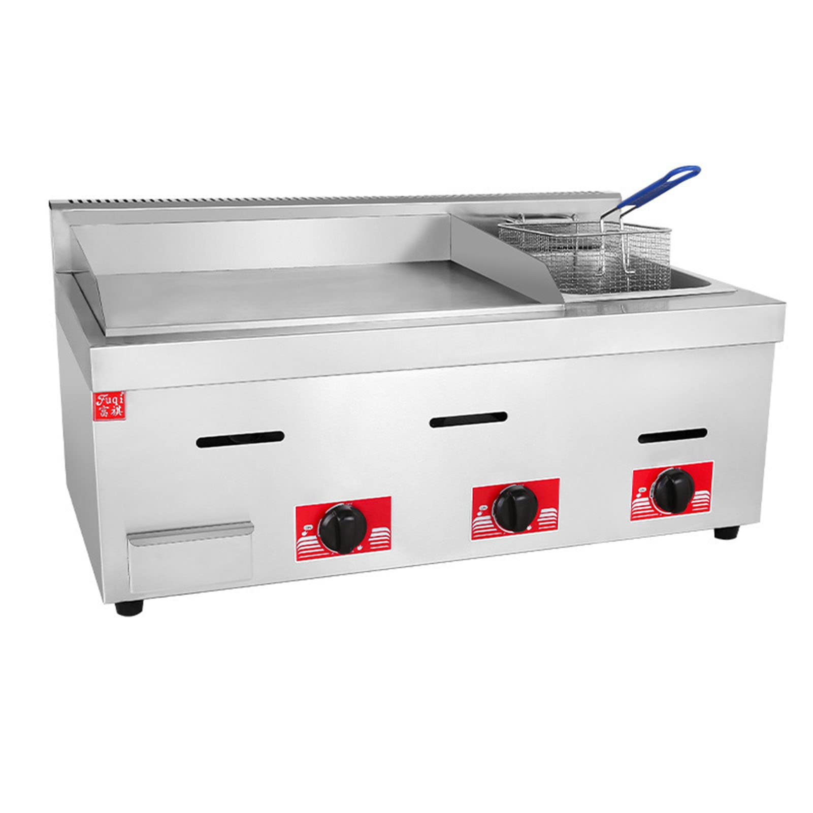 Professional Stainless Steel Flat-Top Gas Griddle Fryer - Outdoor Commercial Grade Propane Grill for Restaurants & Catering - Multi-Function Kitchen Equipment with French Fry Basket - Perfect for Backyard BBQs, Food Trucks, and Camping Cooking