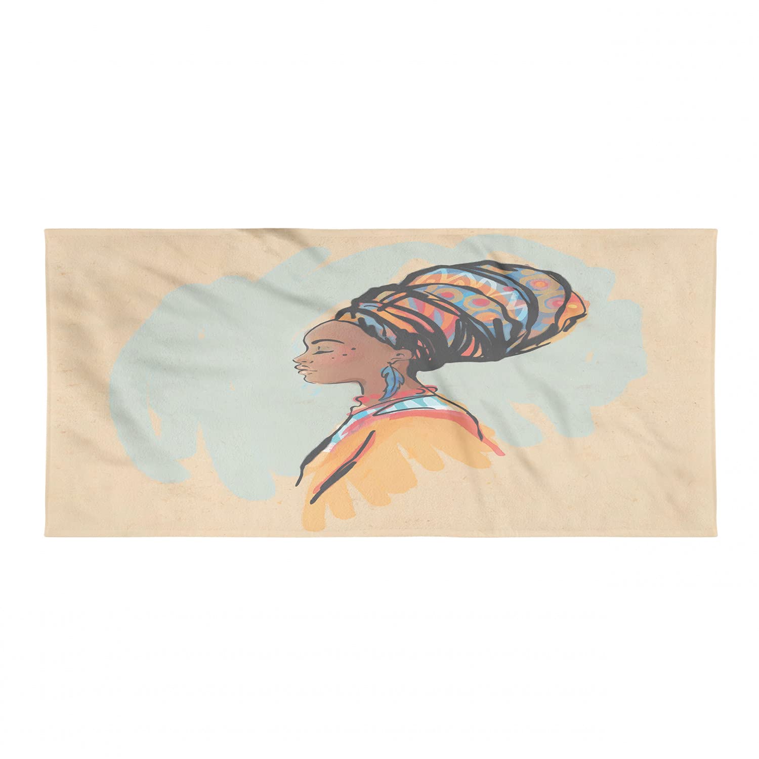 Ambesonne African Gym Towel - Watercolor Portrait of Native Woman with Hairdo & Earrings | Soft, Lightweight, Ultra Absorbent Microfiber Towel for Beach, Yoga, Sports & Travel | Quick-Drying, Compact & Colorful