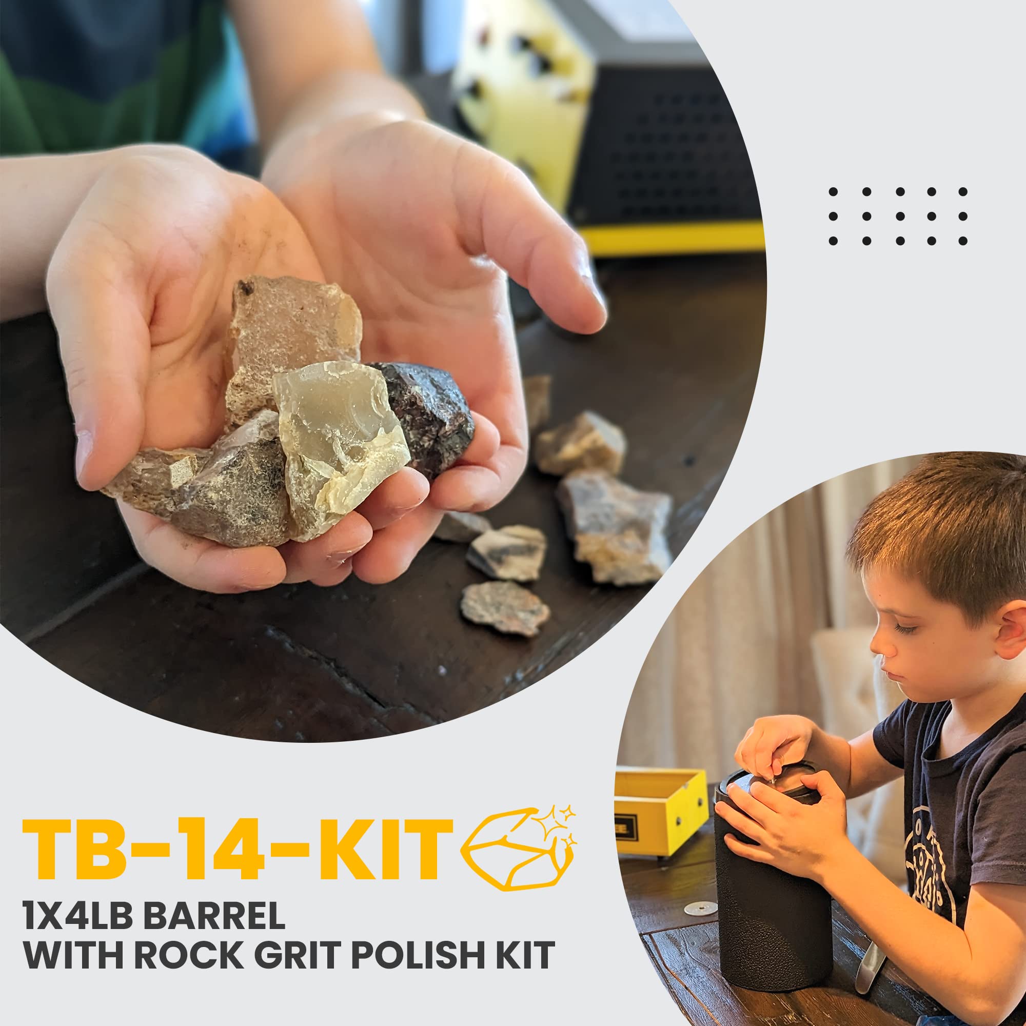 Tumble-Bee Rock Tumbler Kit - Professional Rotary Polishing Machine for Stones, Rocks, Metals & Sea Glass - Perfect for Adults & Kids (Model TB-14-KIT) - Great for Jewelry Making, Lapidary & DIY Craft Projects