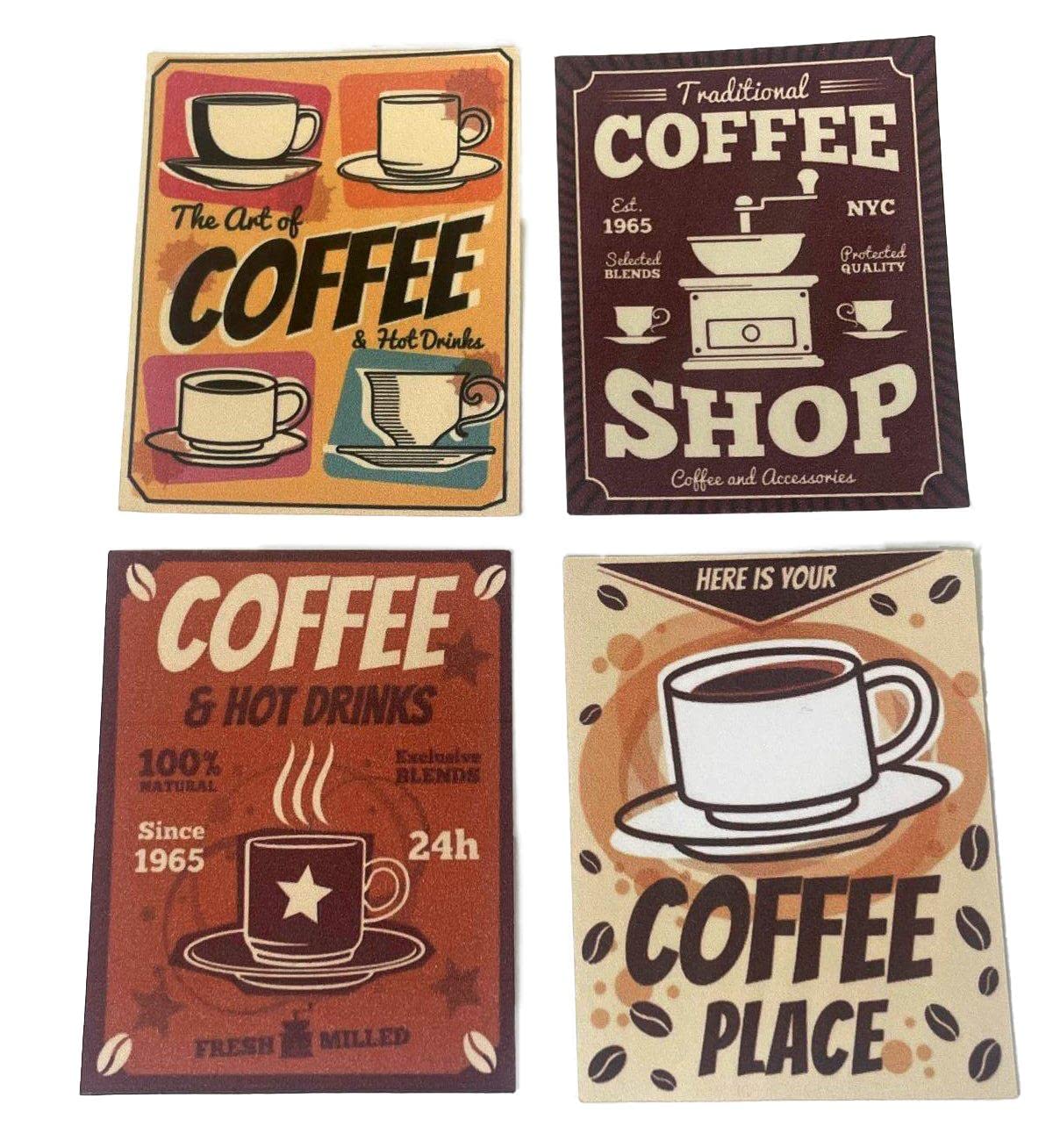 Melody Jane 1:12 Scale Dollhouse Miniature Coffee Shop Set - 4 Realistic Café Posters & Diner Accessories for Dolls Houses | Perfect for Collectors, DIY Scenes & Model Displays