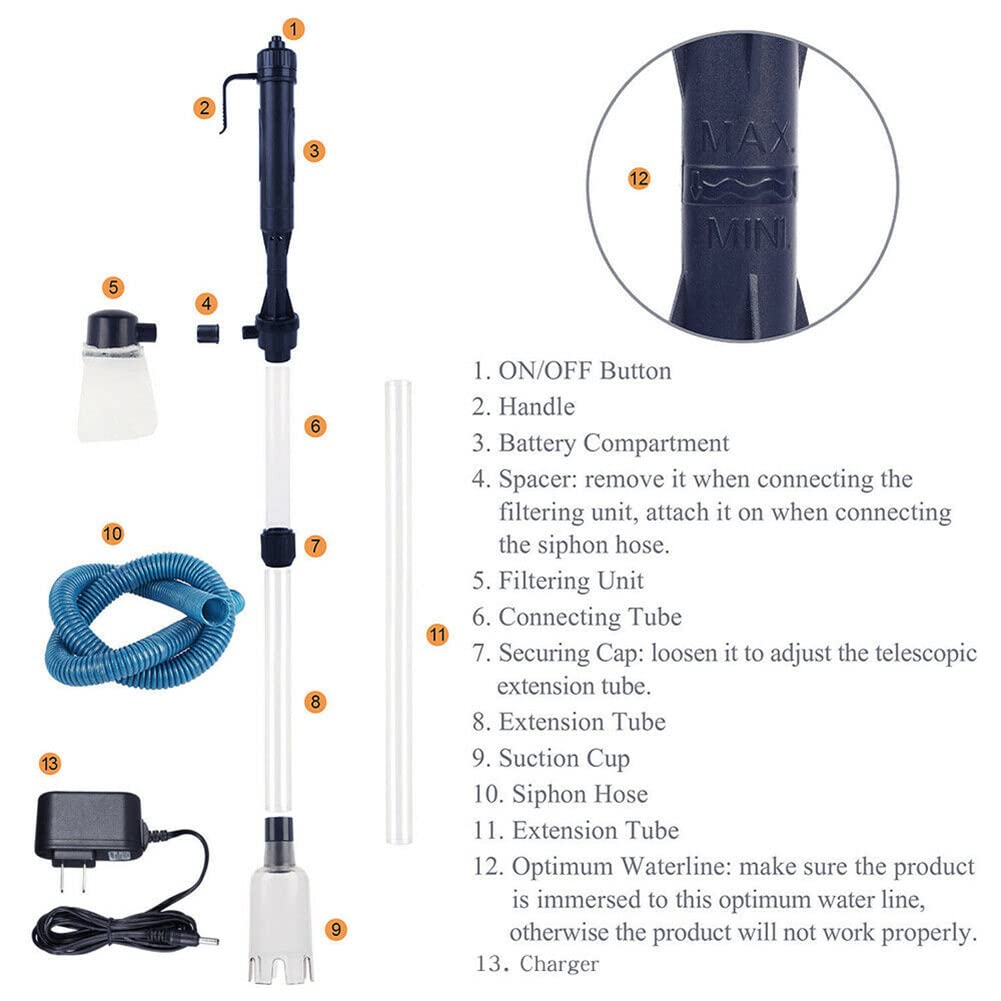 Electric Gravel Cleaner for Aquarium - Automatic Fish Tank Vacuum & Water Changer with US Plug 110V - Perfect for Cleaning Sand, Gravel & Maintaining Freshwater Tanks