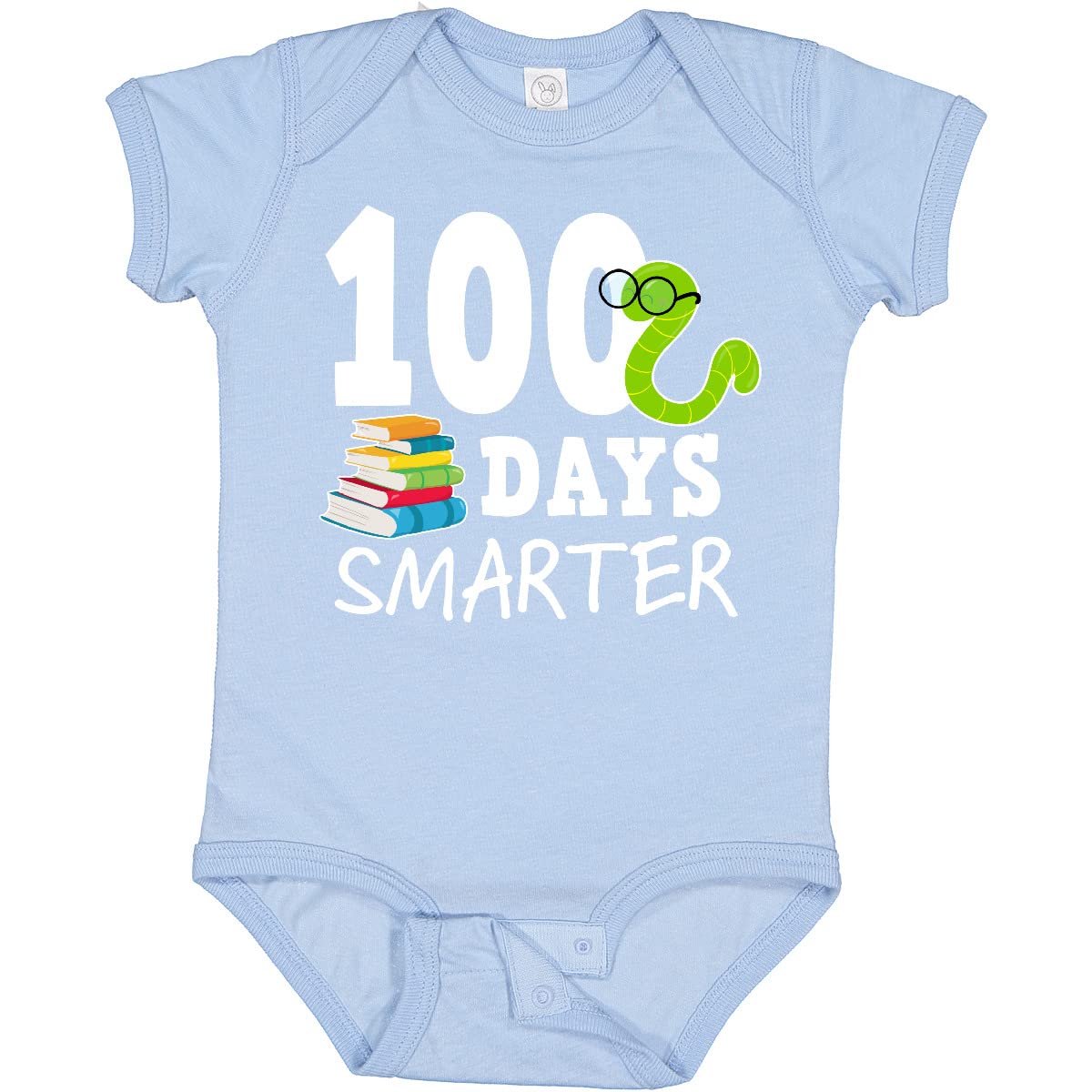 Inktastic 100 Days Smarter with Books and Worm Baby Bodysuit - Cute Infant Onesie for School Milestones, Reading Motivation & First Day Celebrations - Perfect for Classrooms, Daycare & Photo Shoots