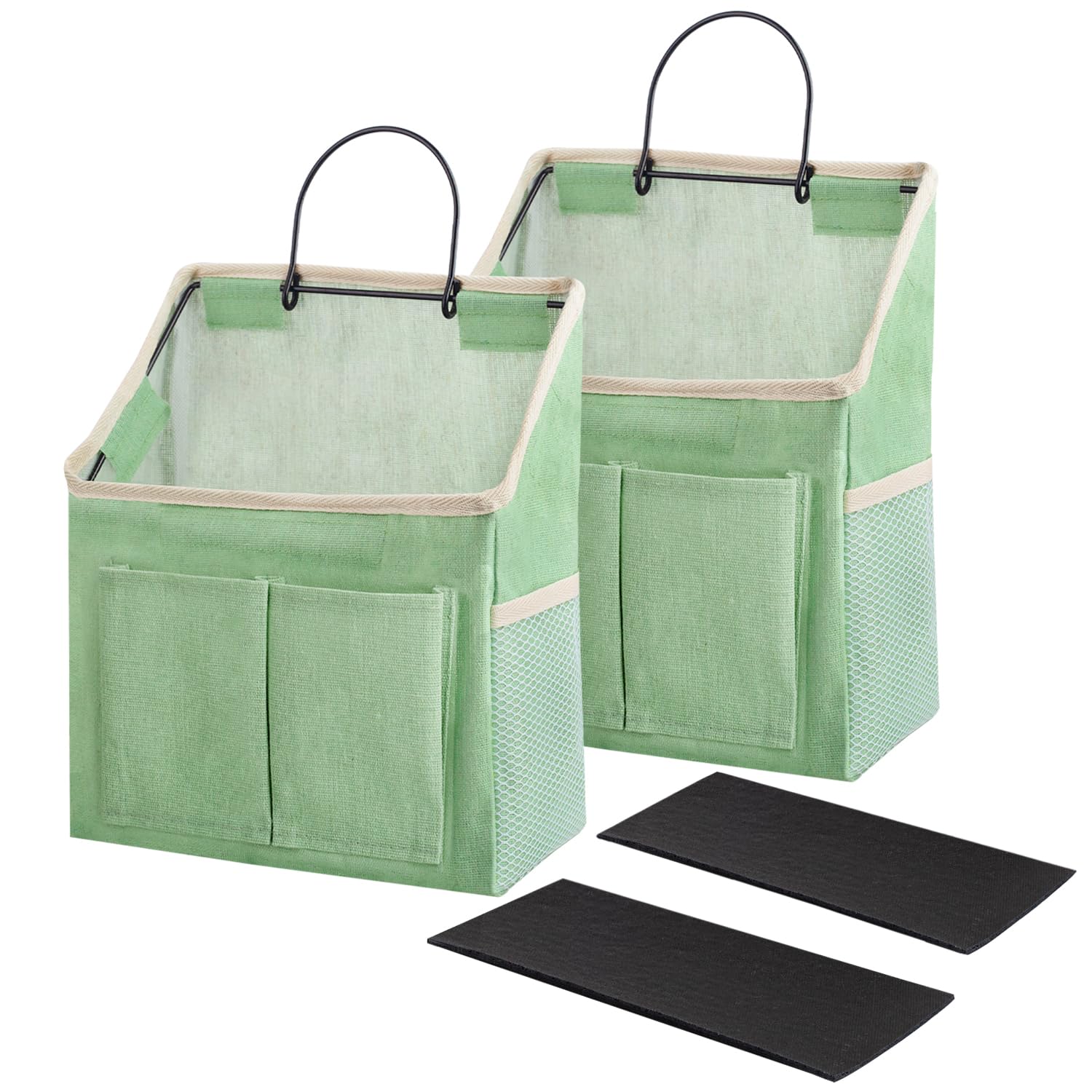 LYroo 2 Pack Green Wall Hanging Organizer with Pockets - Storage Basket for Bathroom, Bedroom, Kitchen, Dorm & RV - Perfect for Preppy Room Decor & Space Saving Organization