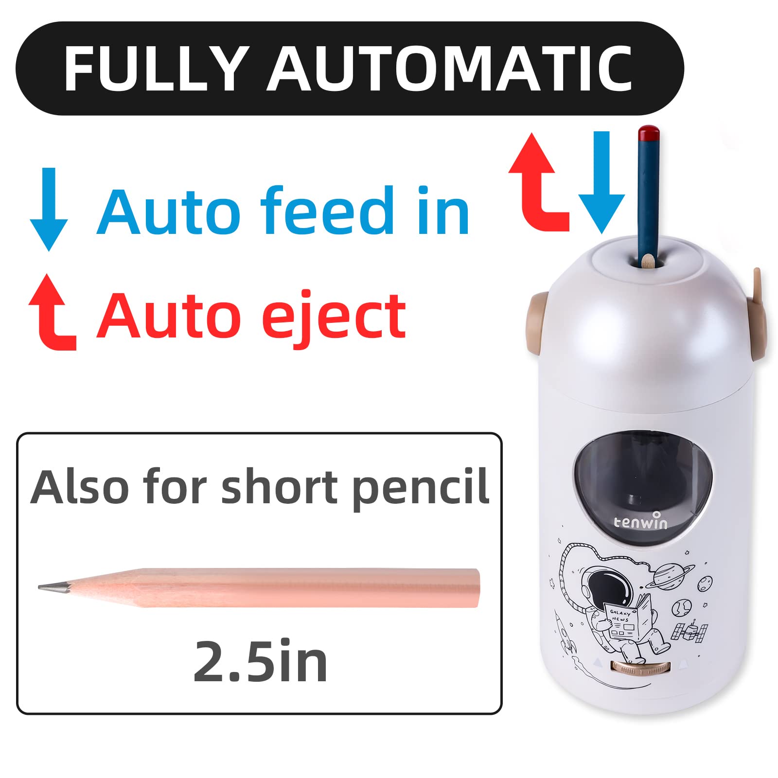 Rechargeable Automatic Electric Pencil Sharpener for 7-11.5mm Pencils - Hands-Free Operation, Adjustable Nibs, Auto In/Out - Perfect for Artists, Students & Office Use (Silver)