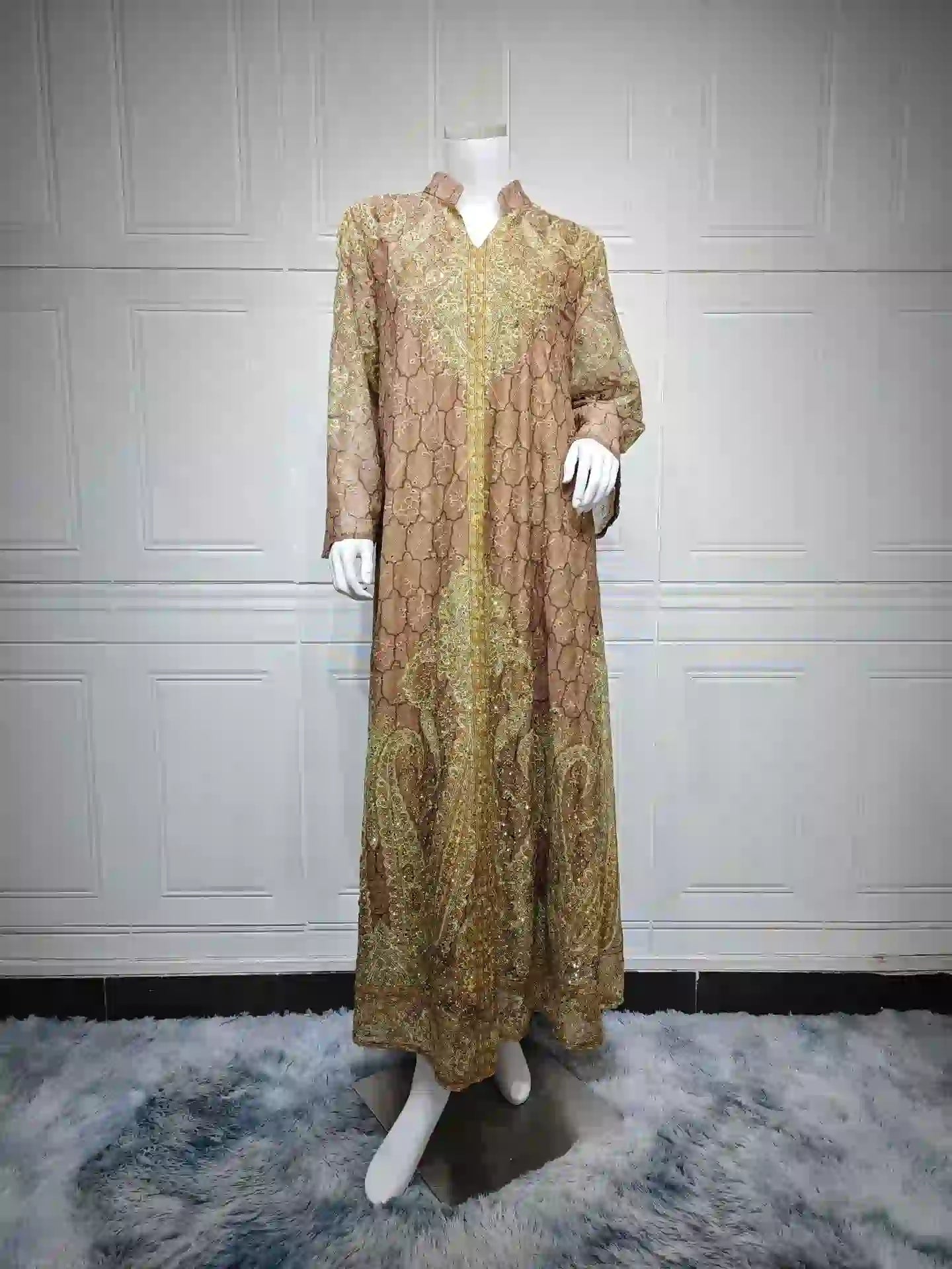 Elegant Hotfix Rhinestone Embroidery Caftan Dress for Women - Perfect for Eid Celebrations, Weddings & Special Occasions | Style #25450