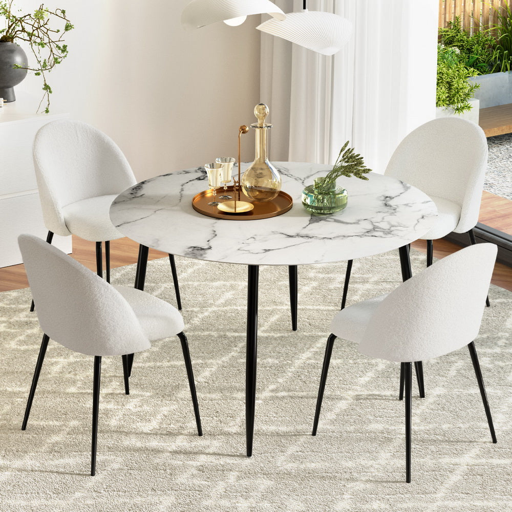 Artiss 5-Piece Dining Table Set with 4 Chairs - White Marble Top Modern Kitchen Table for Small Spaces | Perfect for Breakfast Nook, Apartment Dining, and Family Gatherings