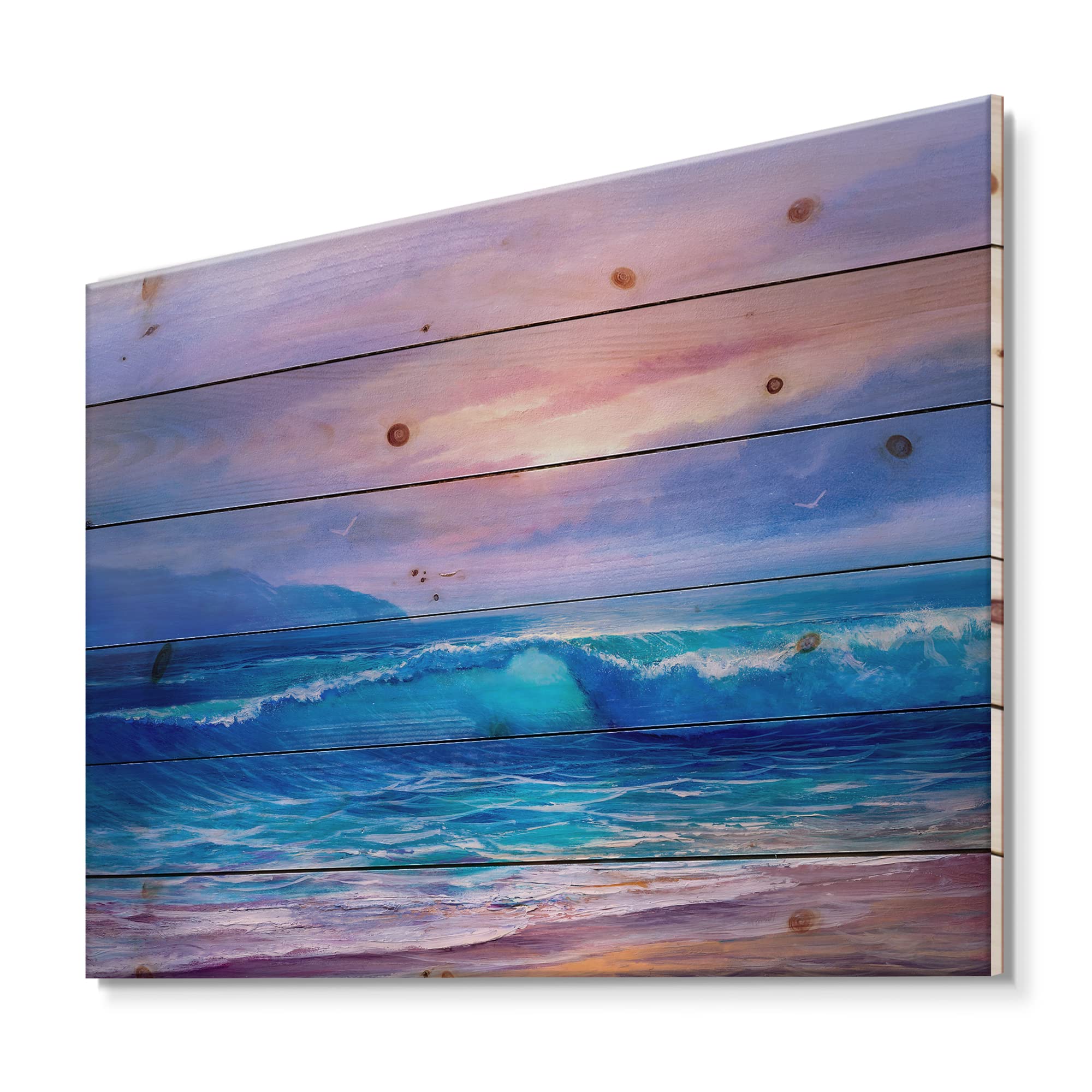 Golden Sunset Over The Sea Coastal Wood Wall Art - Handcrafted Beach Decor Printed on Natural Pine Wood - Perfect for Living Room, Bedroom & Beach House Decor