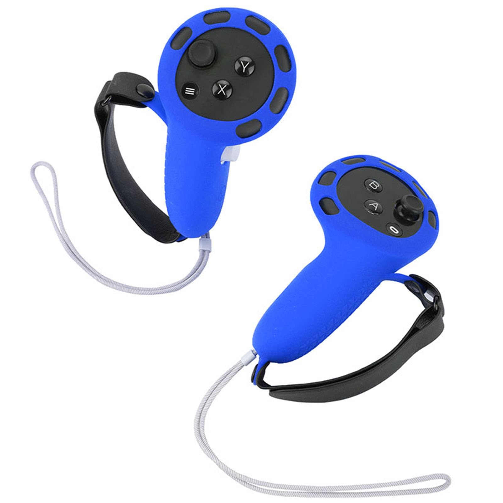 Non-Slip Silicone VR Controller Grips for Meta Quest 3 - Adjustable Strap & Joystick Cap Protective Cover (Blue) | Enhanced Grip for Immersive Gaming & VR Experiences