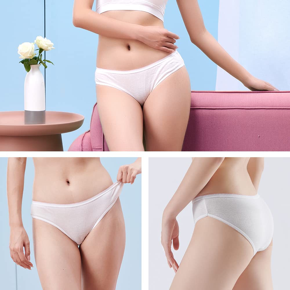 20/10/5 Pack Women's Disposable 100% Cotton Underwear - Breathable Ladies Briefs Panties for Travel, Hotel, Spa, Hospital & Emergency Use - Comfortable for Postpartum, Gym & Daily Wear