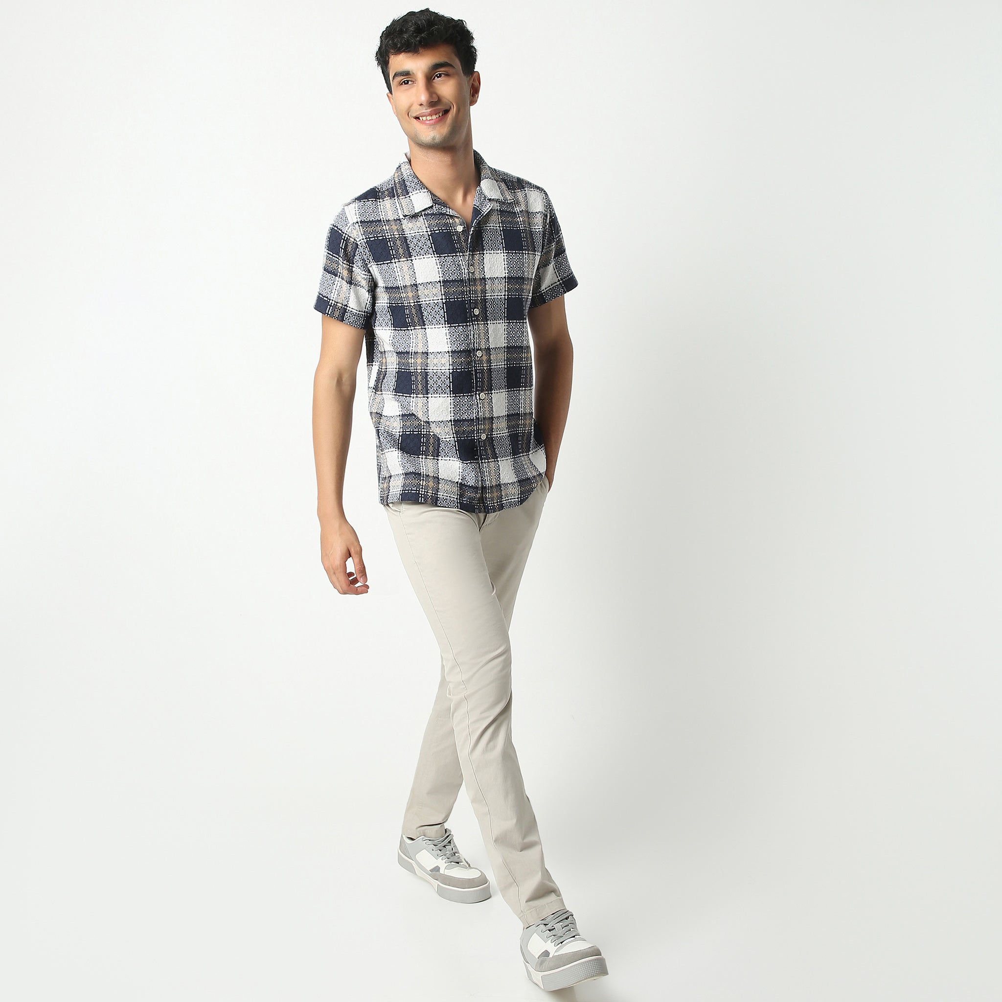 Checkered Camp Collar Shirt for Men - Stylish Half Sleeve Mood Shirt for Casual Wear, Summer Outfits & Beach Vacations