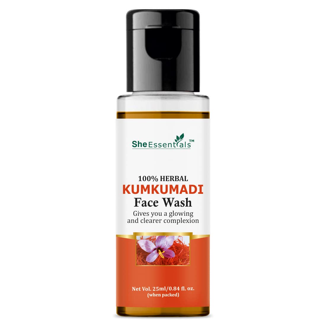 **She Essentials 100% Natural Kumkumadi Tailam Face Wash - 25ml | SLS & Paraben Free | Ayurvedic Glow Booster for Radiant Skin | Perfect for Daily Cleansing & Anti-Aging Routine**