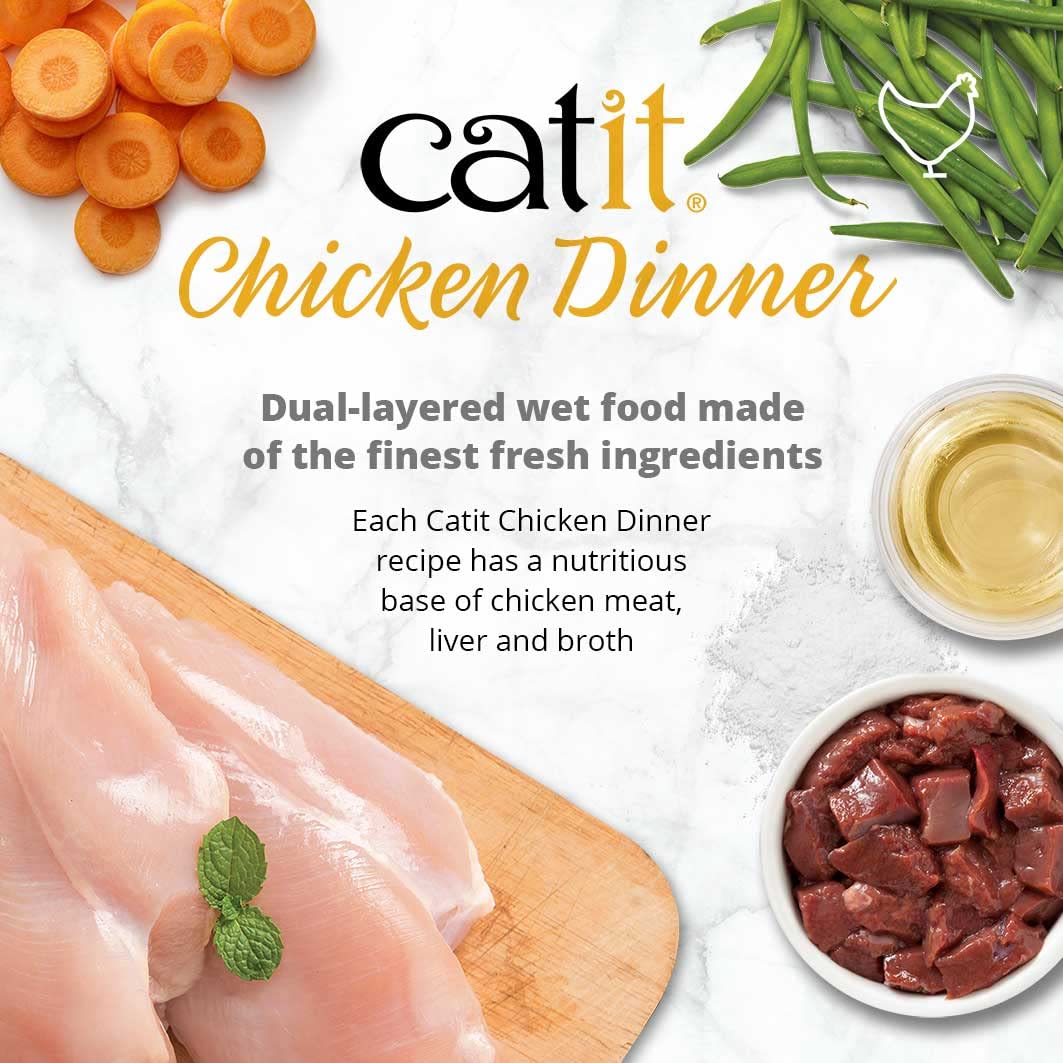 Premium Catit Wet Cat Food - Chicken Dinner with Salmon & Carrot, 80g (Pack of 6) | Grain-Free, High-Protein Wet Cat Food for Adult Cats & Kittens | Perfect for Mealtime, Travel & Picky Eaters