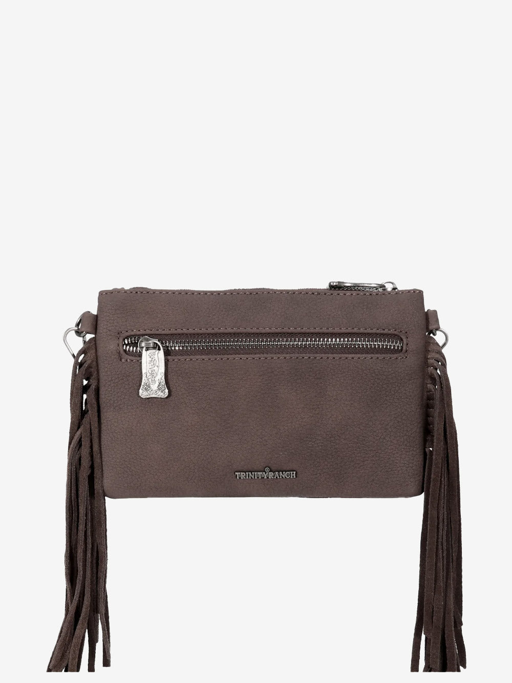 Trinity Ranch Leather Fringe Crossbody Clutch Bag with Basketweave Design - Perfect for Parties, Concerts, and Everyday Use