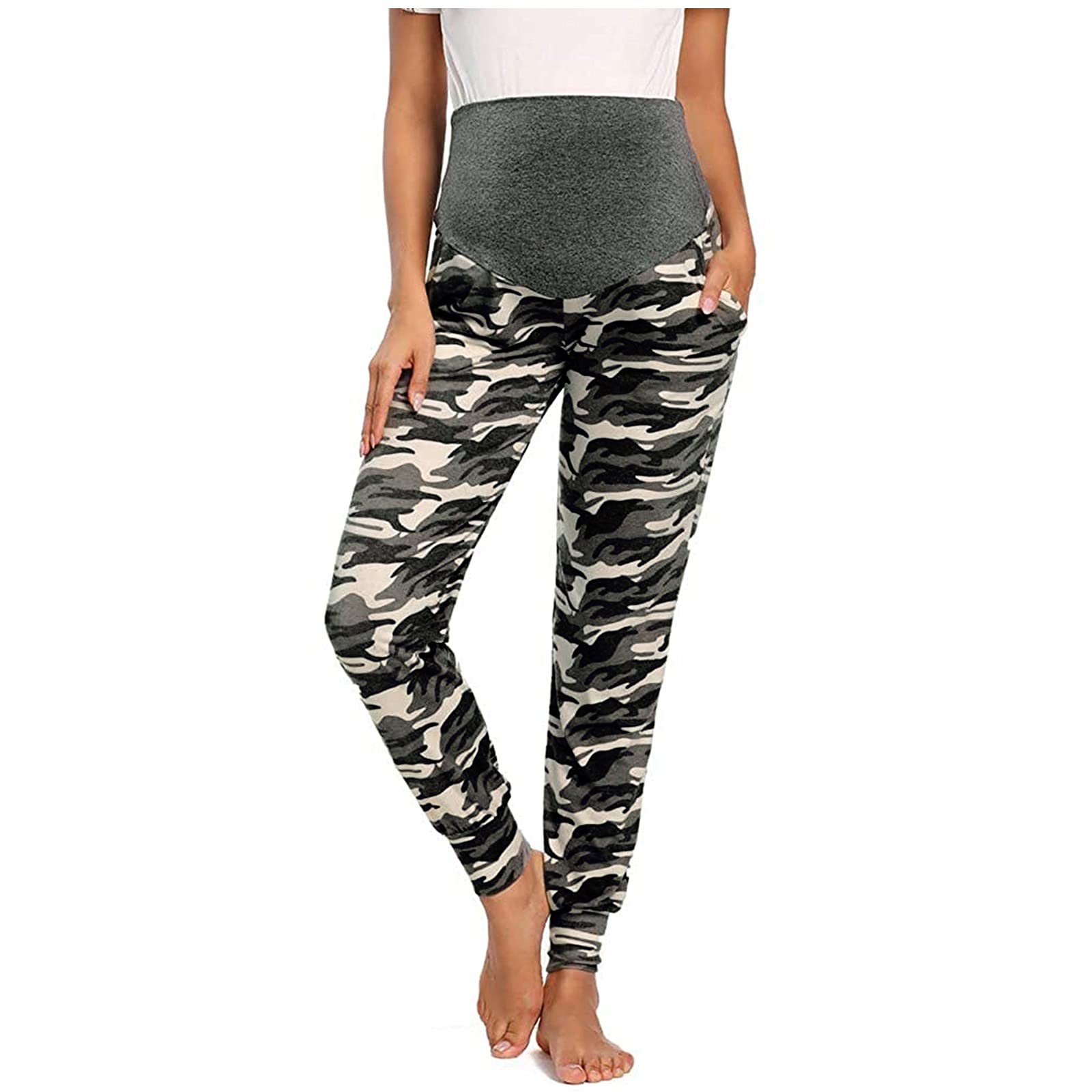 Women's Stretchy Maternity Lounge Pants - Comfortable Camouflage Casual Wear for Pregnancy | Perfect for Relaxing at Home, Maternity Photos & Everyday Comfort