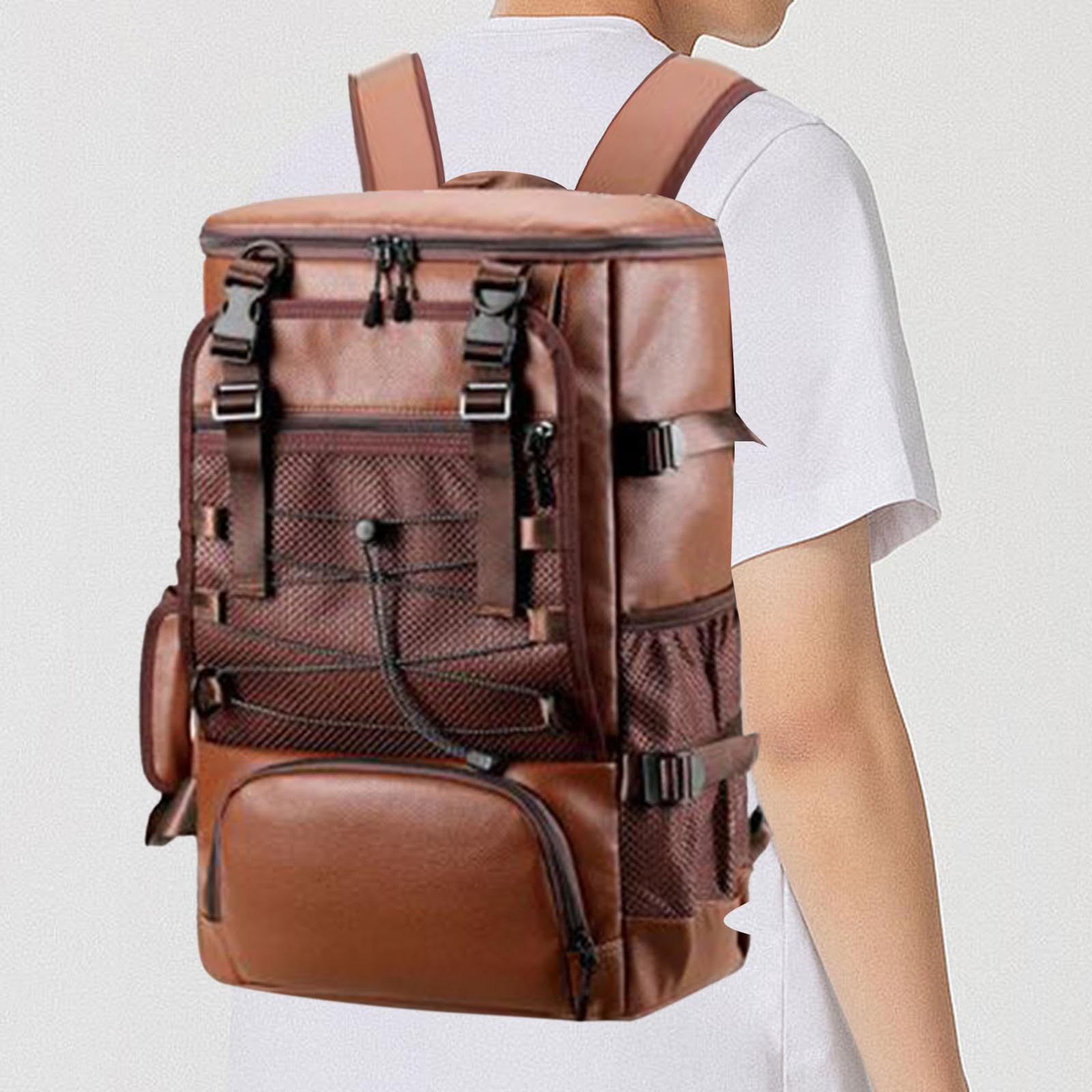 Premium PU Leather Skateboard Backpack for Men - Durable Longboard & Laptop Bag - Perfect for Commuting, School & Skate Park Adventures