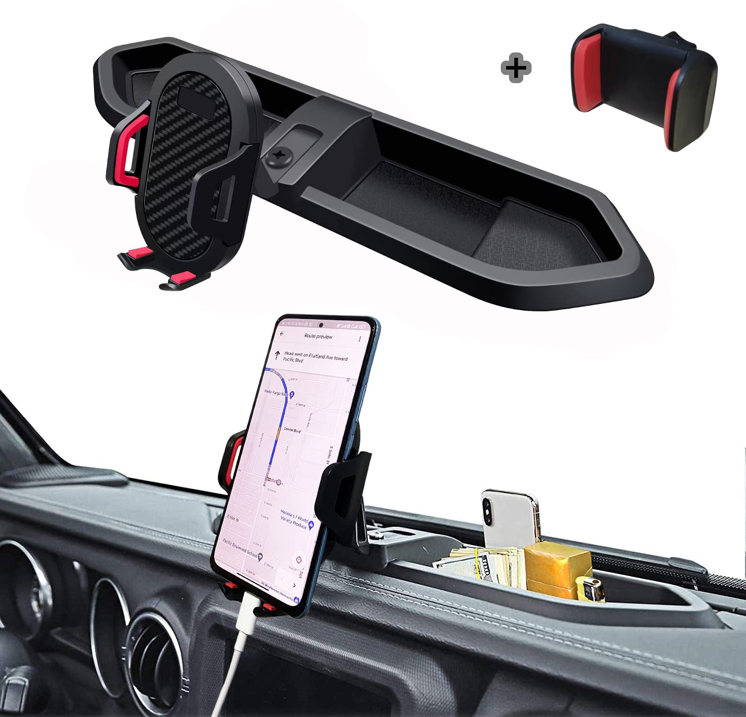 TINNYFY Multi-Function Phone & Walkie Talkie Mount for 2018-2021 Jeep Wrangler JL - Anti-Slip Car Phone Holder, Radio Bracket & Organizer | Perfect for Off-Roading, Camping & Daily Commute