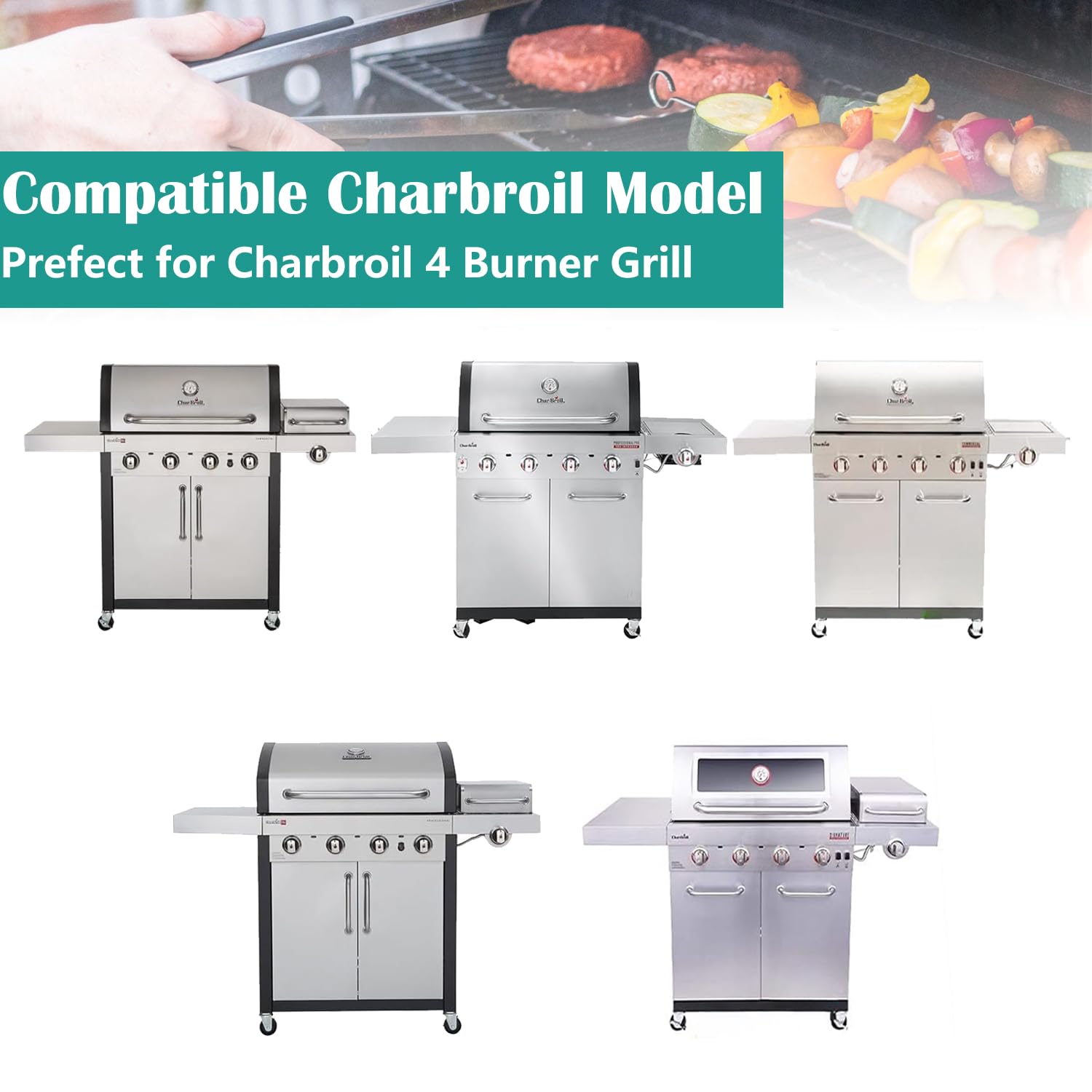 Premium Cast Iron Grill Grates & Stainless Steel Emitter Plates Replacement for Charbroil Commercial Infrared 4-Burner Gas Grills (Models 463242715, 463242716, 463276016, 466242715, 466242815, 463257520) - Durable BBQ Accessories for Outdoor Cooking, Backyard Parties & Grilling Enthusiasts