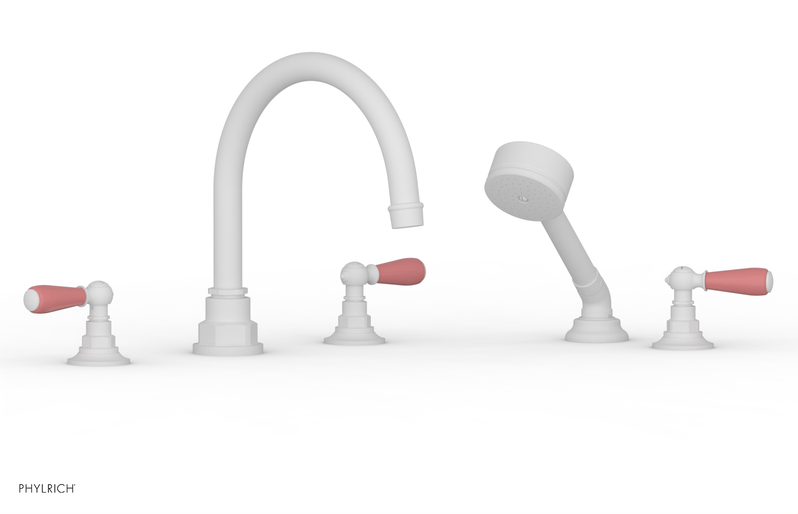 Jamestown Deck Tub Set with Hand Shower & Lever Handles - Pink Accent Bathroom Fixture (Model 165-49) | Perfect for Modern Bathroom Renovations & Spa-Like Relaxation