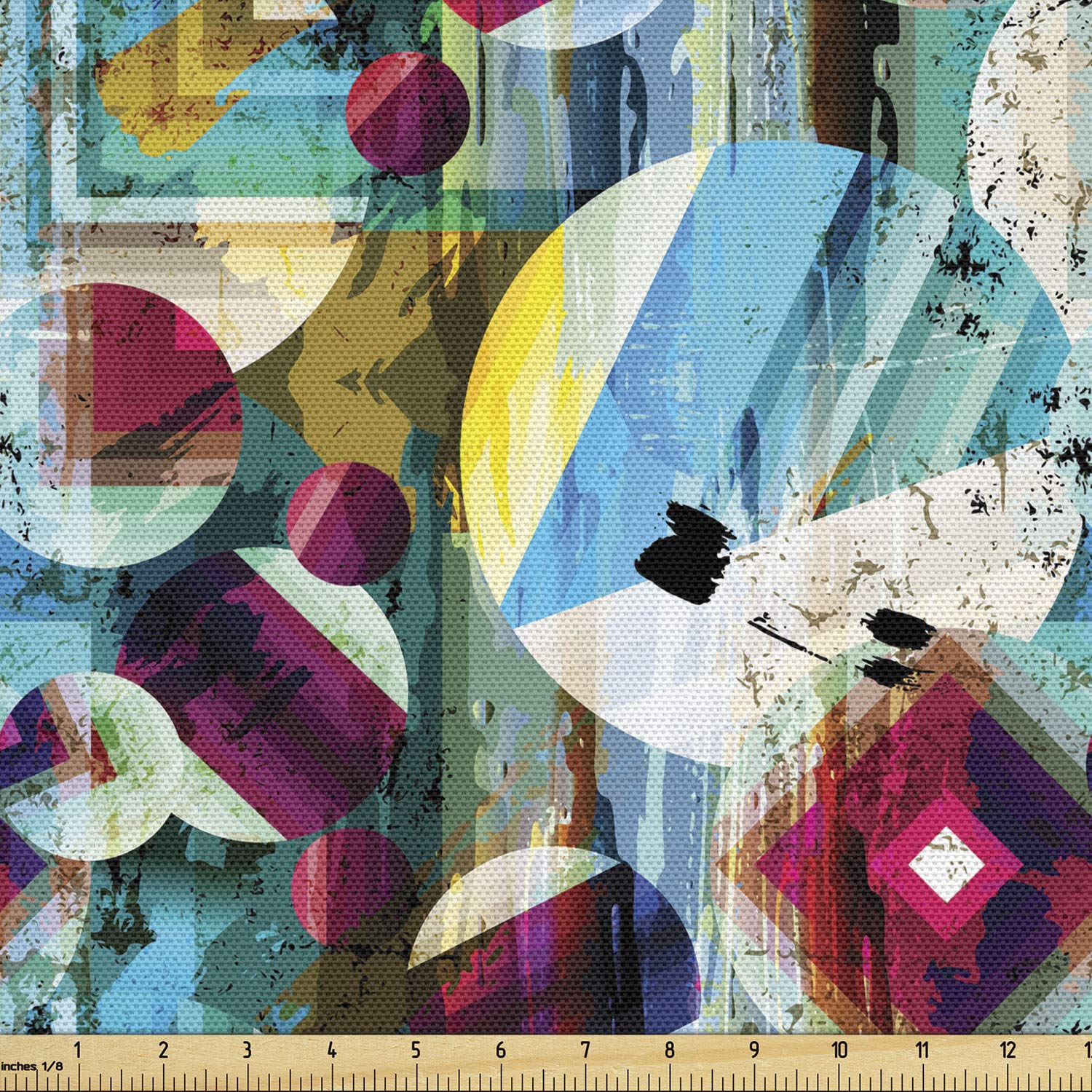 Ambesonne Modern Art Fabric by The Yard - Vintage Geometric & Planetary Circle Print Upholstery Material, Teal & Magenta Home Decor Fabric (10 Yards) for Sofa, Curtains, Pillows & DIY Craft Projects