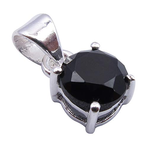 925 Sterling Silver Black Onyx Prong Set Pendant Necklace - 0.6 Inch Elegant Jewelry for Hanukkah Gifts, Birthday & Anniversary - Perfect for Everyday Wear & Special Occasions