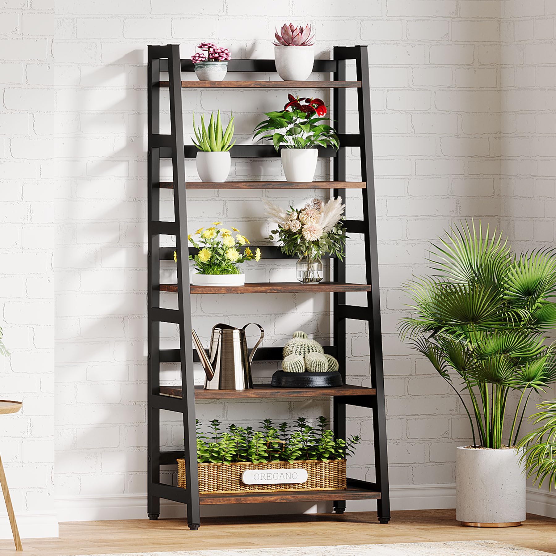 Tribesigns 5-Tier Industrial Bookshelf - Sturdy Ladder Bookcase with 5 Shelves for Home Office, Living Room Storage & Organization - Perfect for Displaying Books, Decor & Plants in Modern Spaces