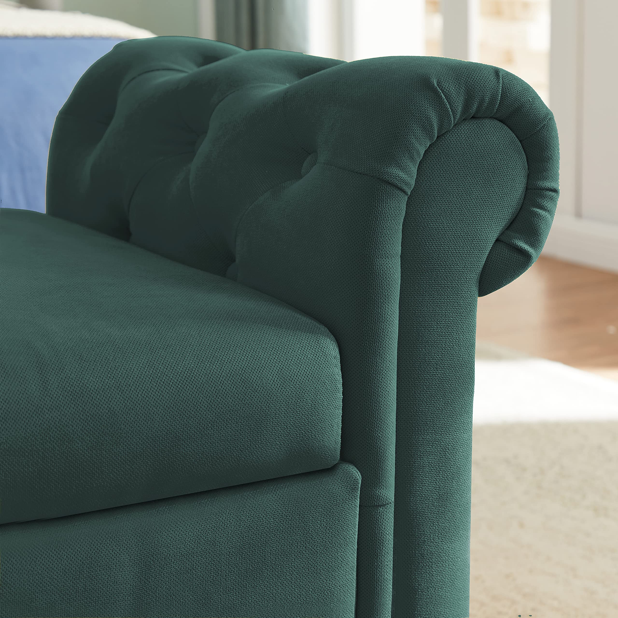 Yoglad Olive Green Multifunctional Storage Ottoman Bench - Rectangular Sofa Stool with Armrest, Contemporary Rolled Arm Design for Living Room, Bedroom & Home Decor (Perfect for Extra Seating & Hidden Storage)