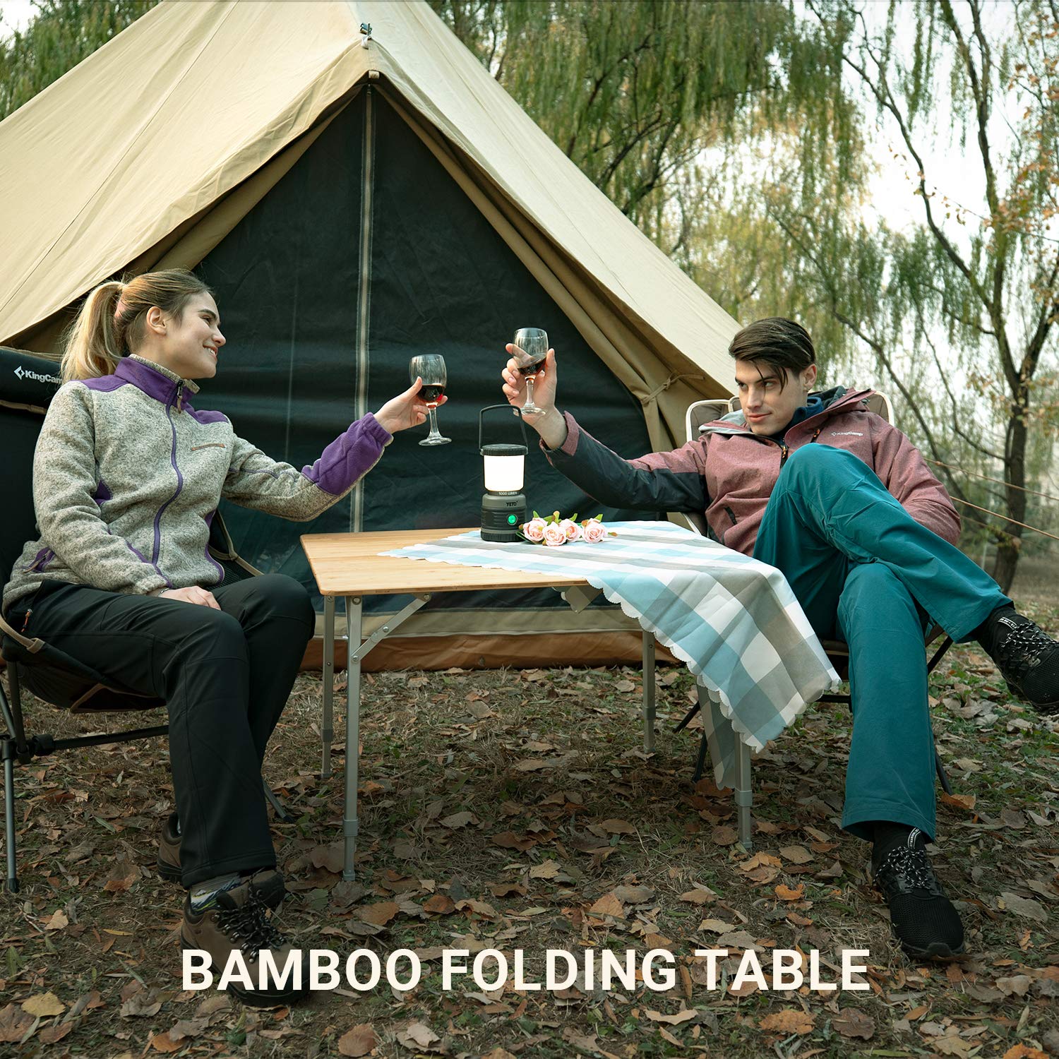 ATEPA Adjustable Height Bamboo Folding Camping Table with Aluminum Legs - Portable Outdoor Coffee Table for Patio, Travel, Picnic, Indoor & Outdoor Use - Perfect for Backyard BBQs, Beach Trips and RV Camping