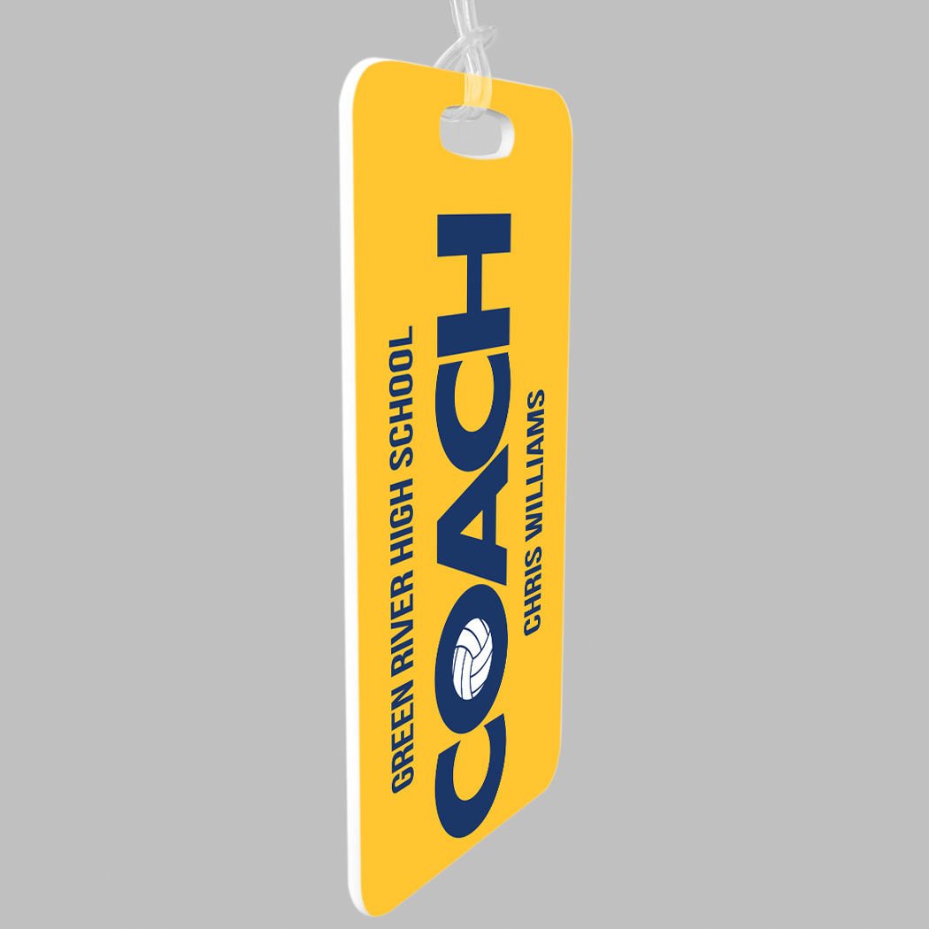 Personalized Volleyball Coach Luggage Tag - Large Gold & Navy Bag Tag with Standard Lines - Perfect for Travel, Sports Gear & Team Identification