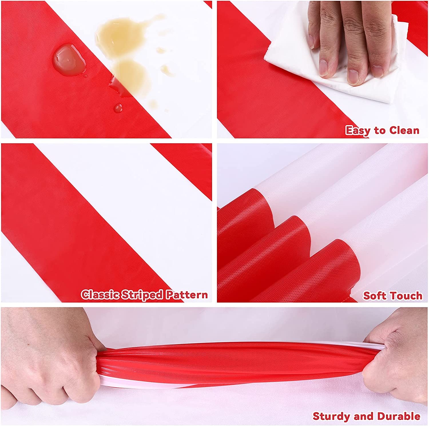 Red Striped Plastic Tablecloth 108