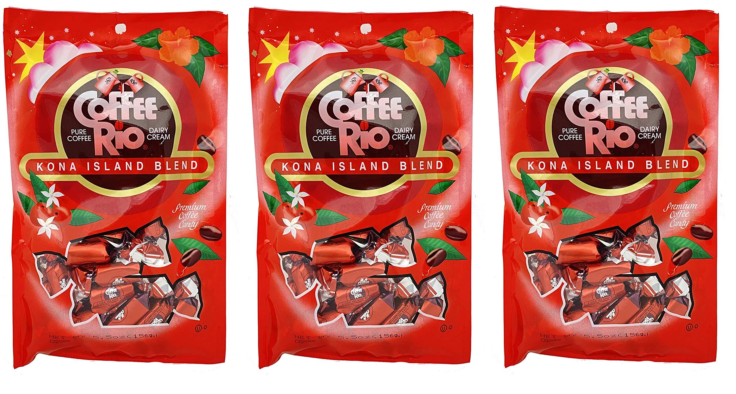 Rio Coffee Candy Pack of 3 - 5.5oz Kona Island Blend Caramels with Real Coffee & Cream | Kosher, Gourmet Coffee Treats for Office Snacks, Gift Baskets & After-Dinner Desserts