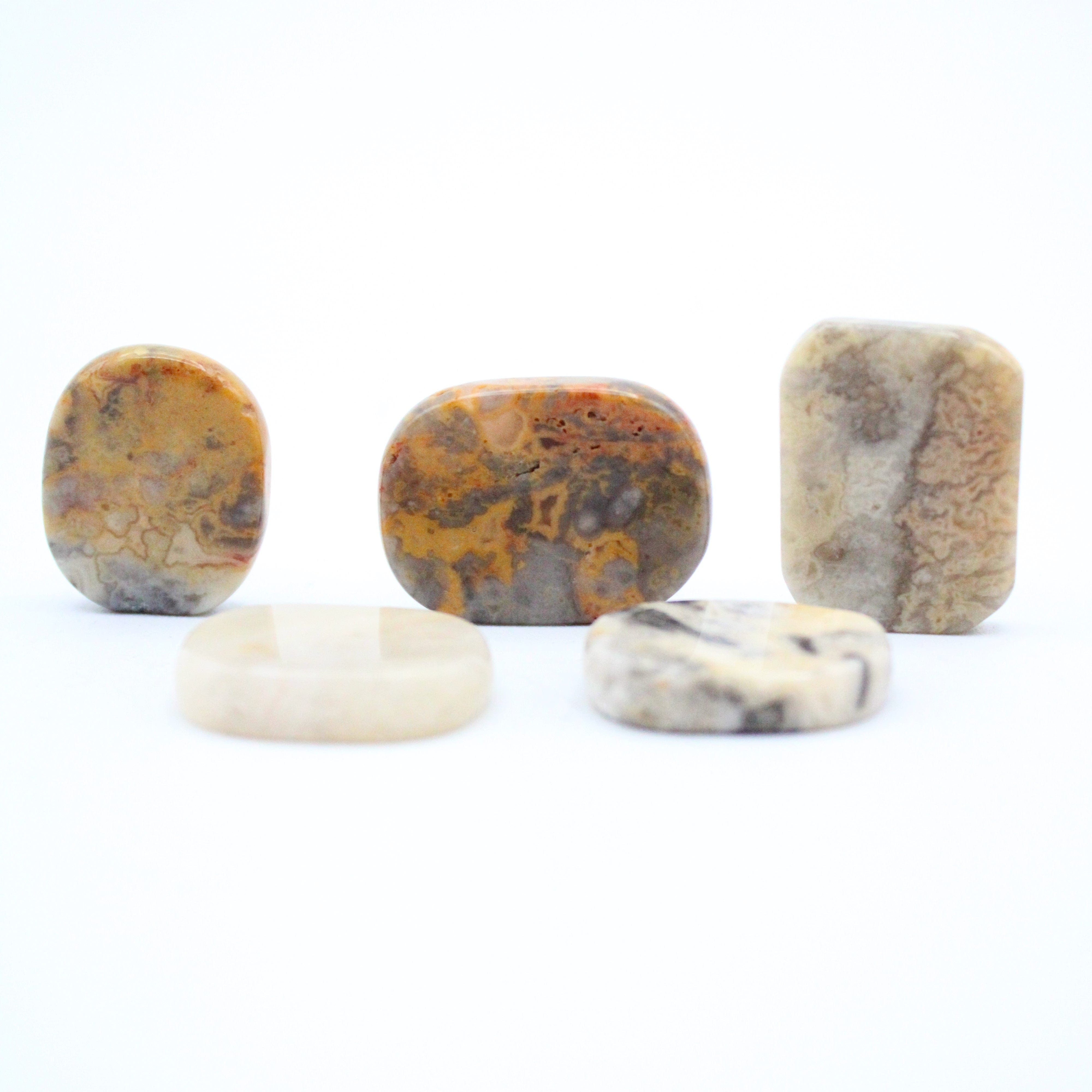 Crazy Lace Agate Thumb Stones - Natural Healing Pocket Worry Stones for Stress Relief & Meditation - Perfect for Anxiety Relief, Mindfulness Practice, and Spiritual Healing