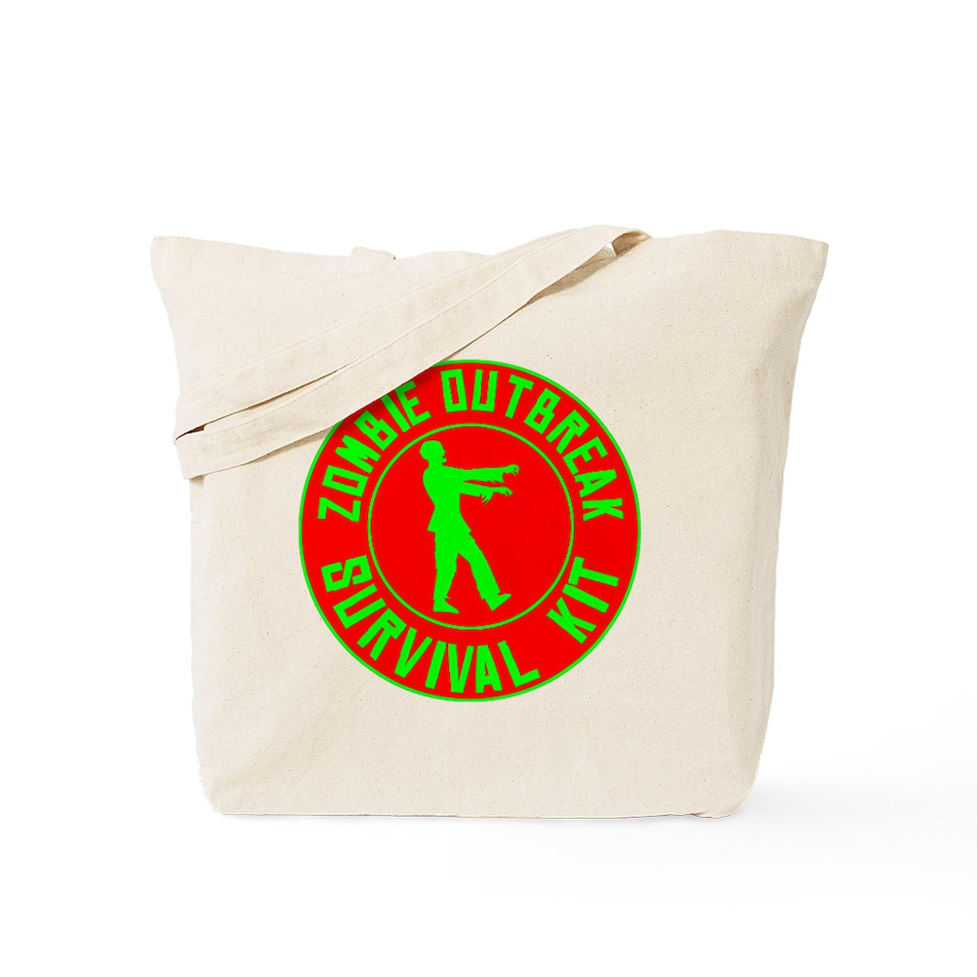 Zombie Outbreak Survival Kit Tote Bag - Natural Canvas Reusable Shopping Bag for Groceries, Beach & Apocalypse Preparedness