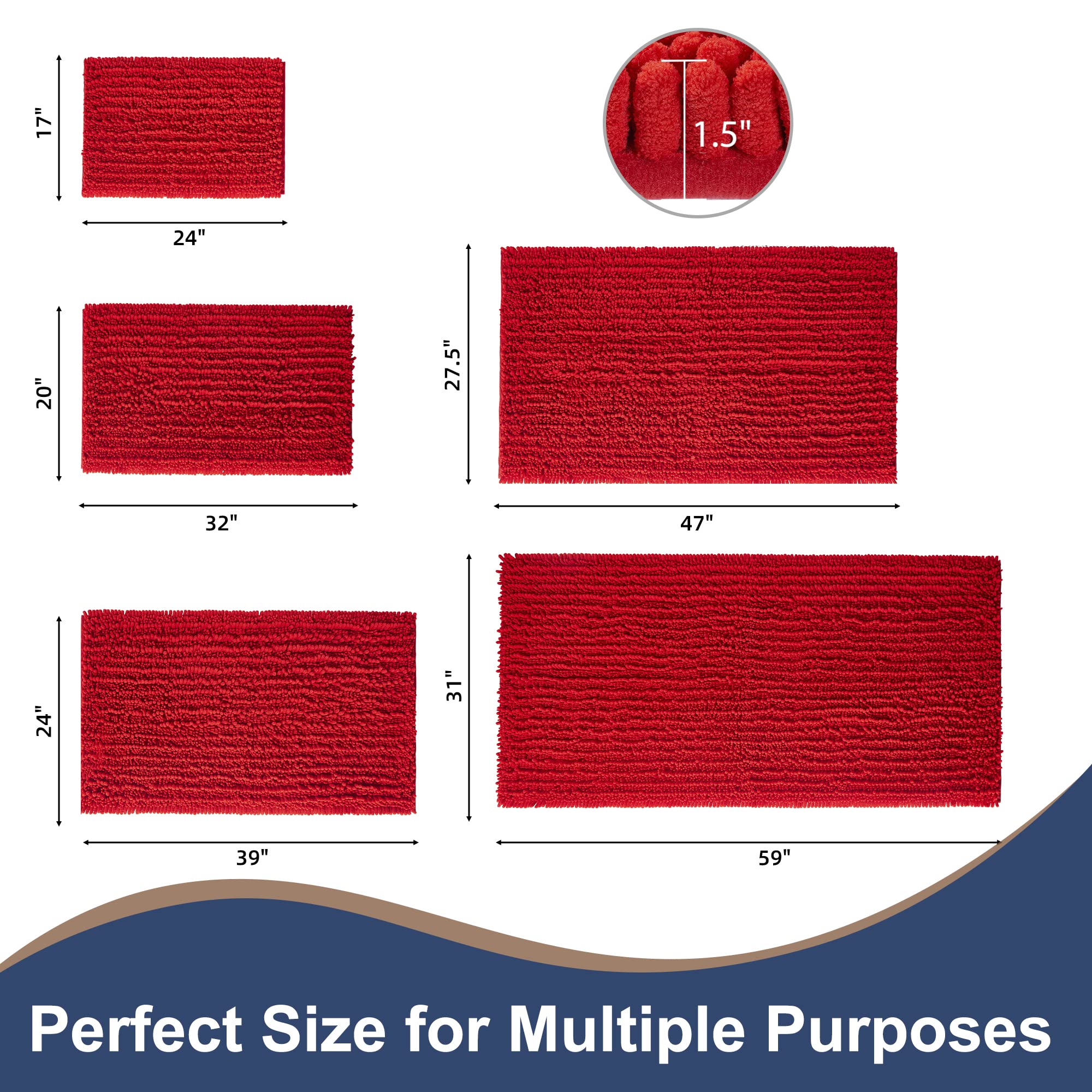 FLOLEOPA Soft Plush Microfiber Bathroom Rugs - Super Absorbent Non-Slip Machine Washable Bath Mat for Shower, Tub & Bathroom Floor (20x32 Inches, Red) - Perfect for Bathroom Safety & Comfort, Quick-Drying Floor Mat for Wet Areas